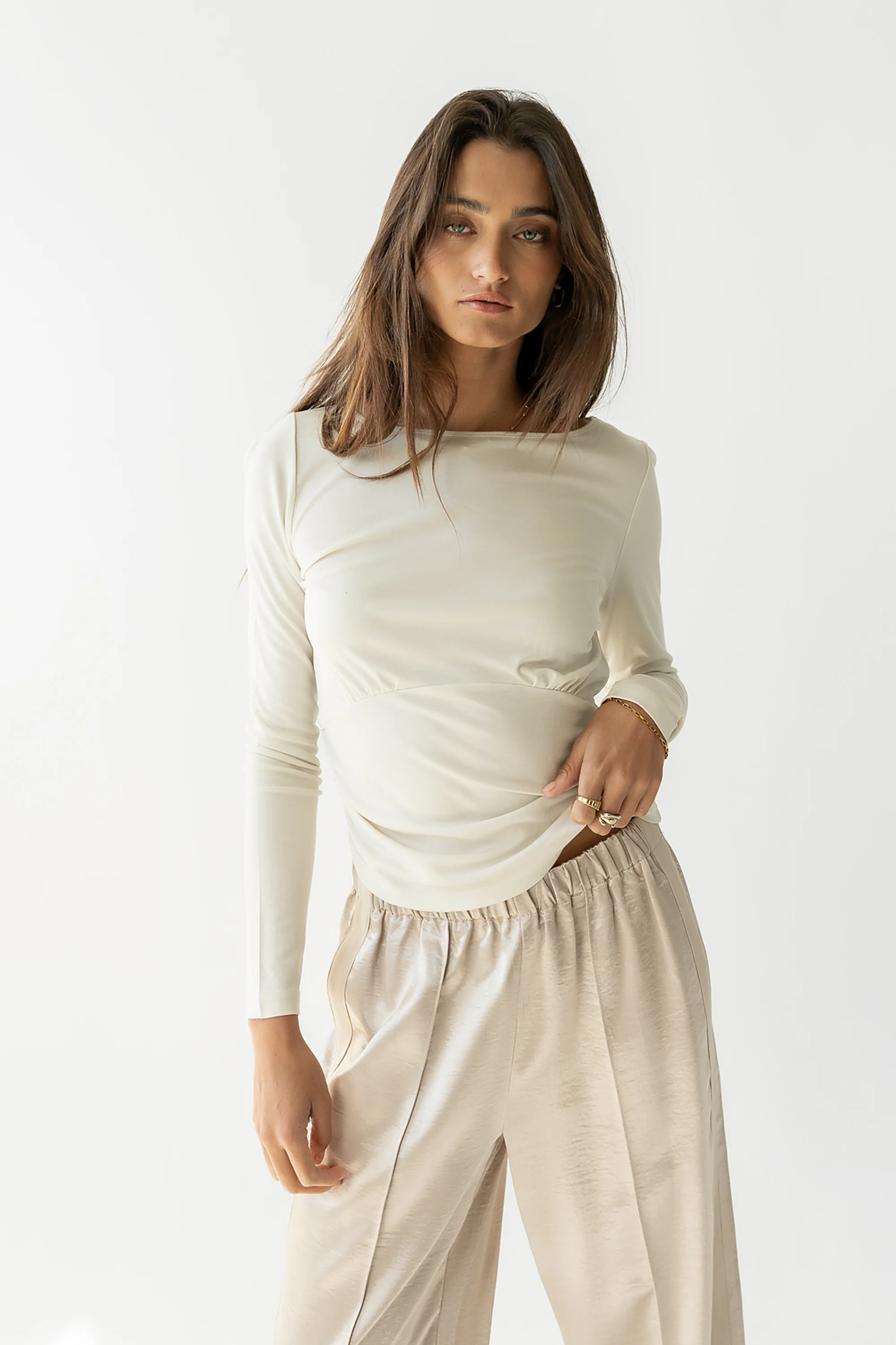 Selena Ruched Top in Bone - FINAL SALE - Image 6