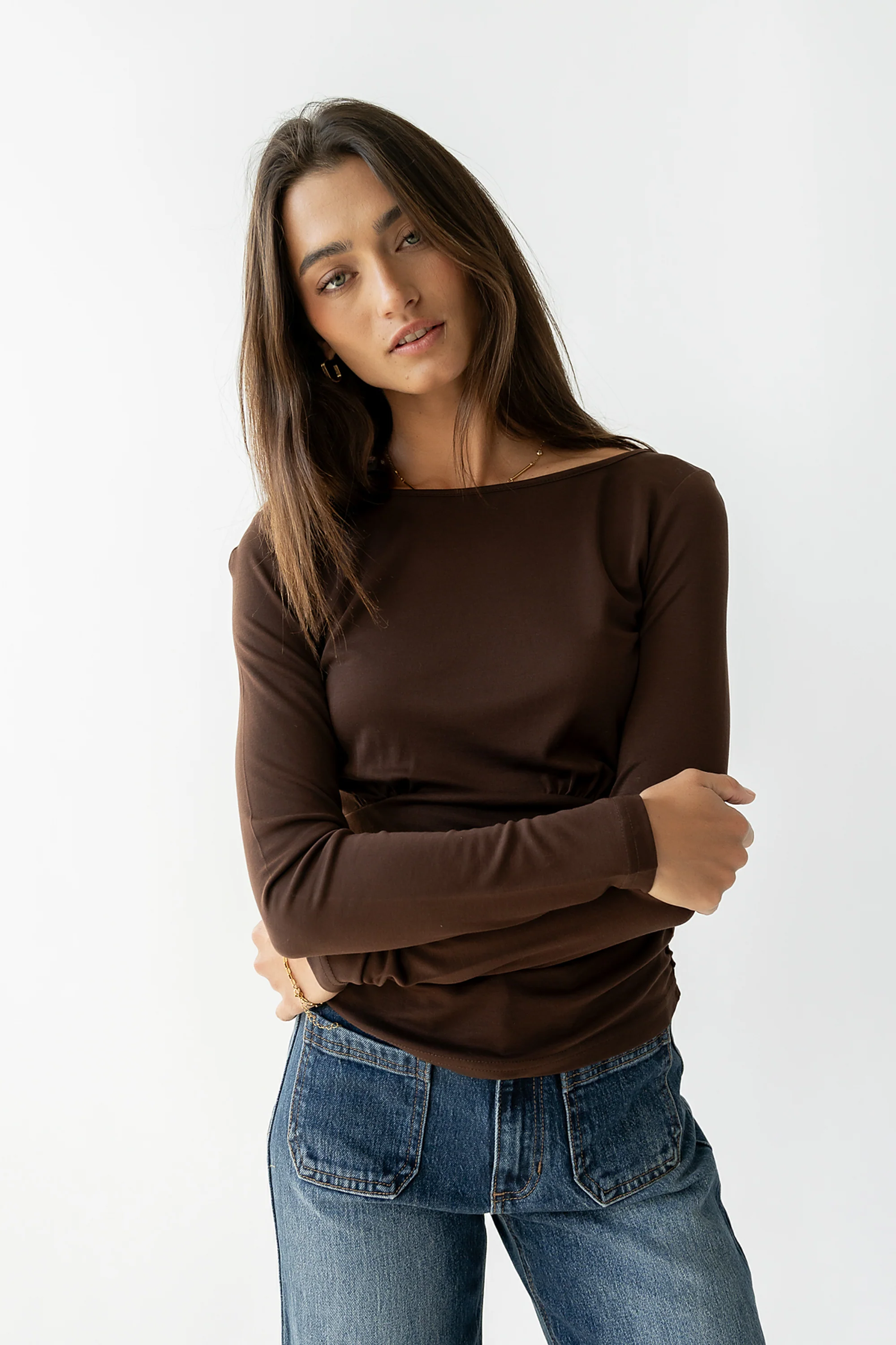 Selena Ruched Top in Brown - FINAL SALE - Image 6
