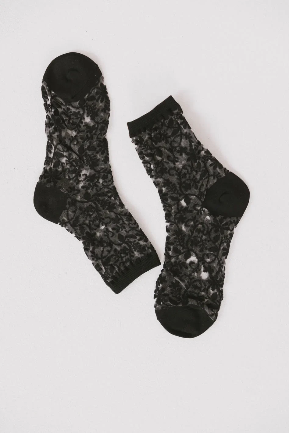 Semi Sheer Floral Socks in Black - Image 4