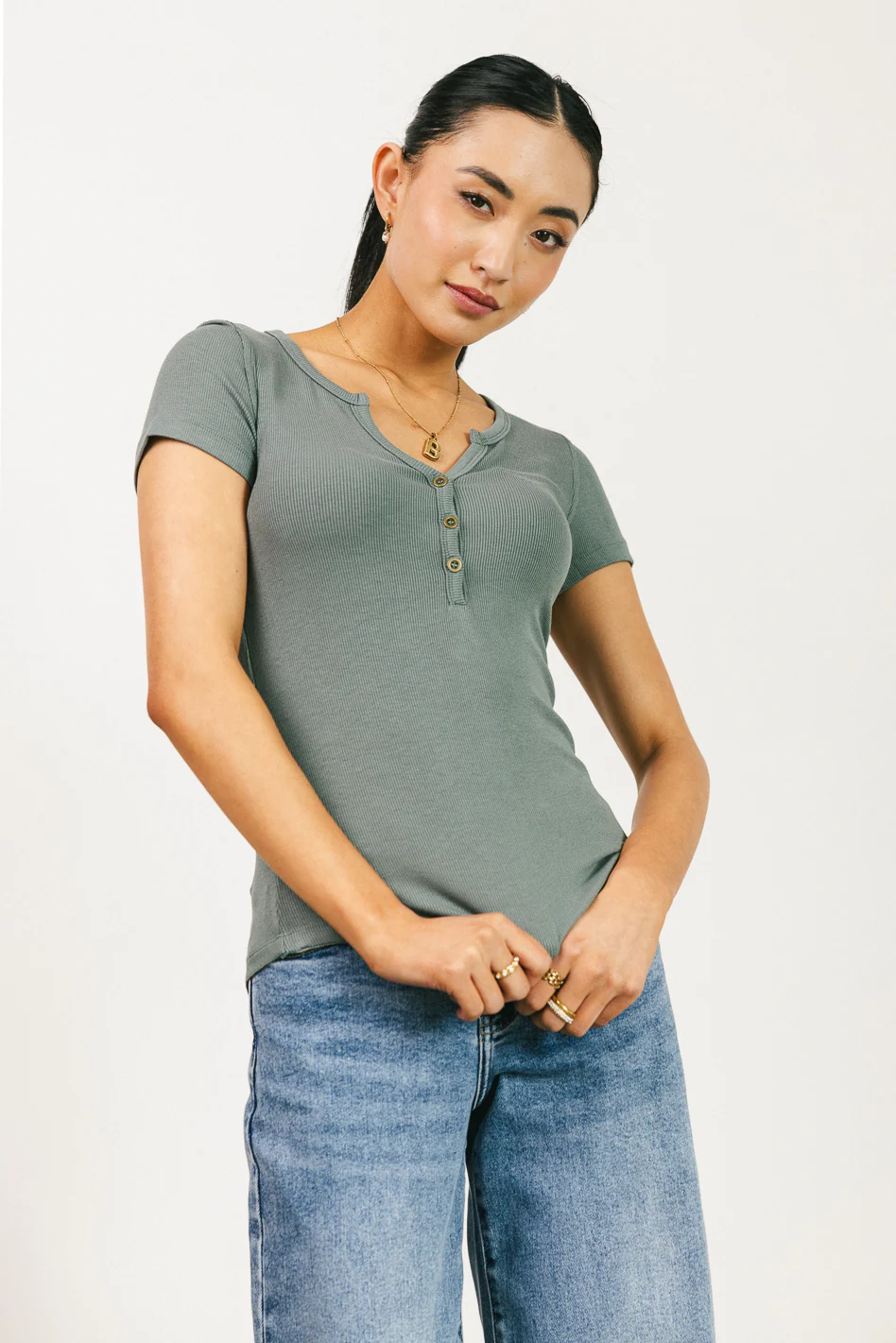 Serena Henley Top in Sage - FINAL SALE - Image 5