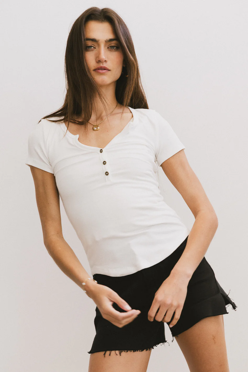Serena Henley Top in White - FINAL SALE - Image 5