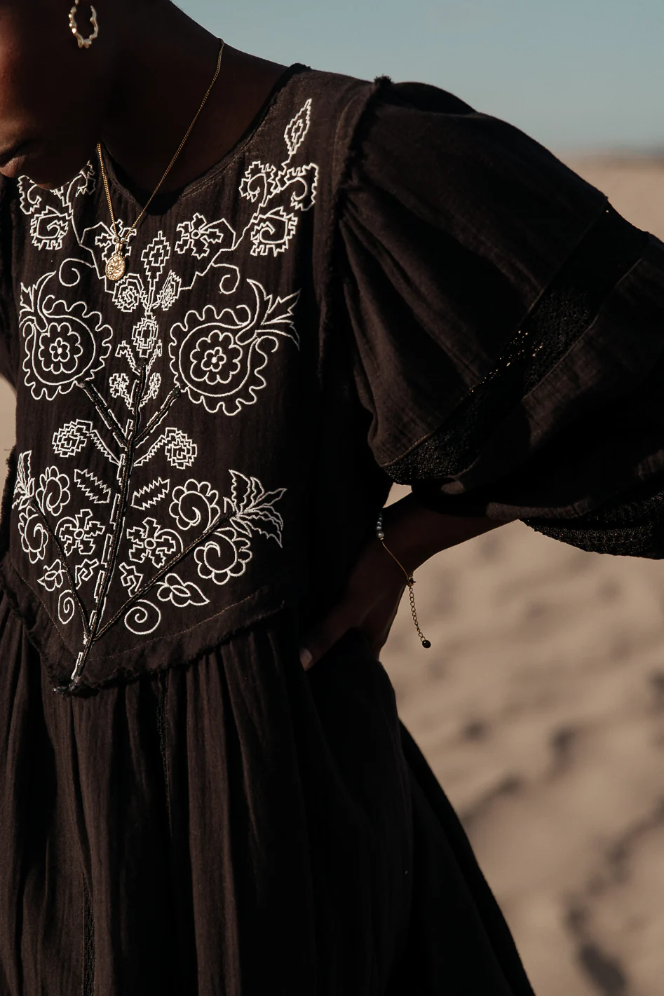 Serendipity Embroidered Midi Dress in Black - FINAL SALE - Image 5