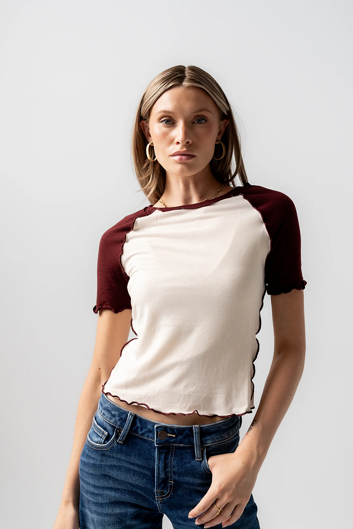 Serra Contrast Top in Burgundy - FINAL SALE - Image 4