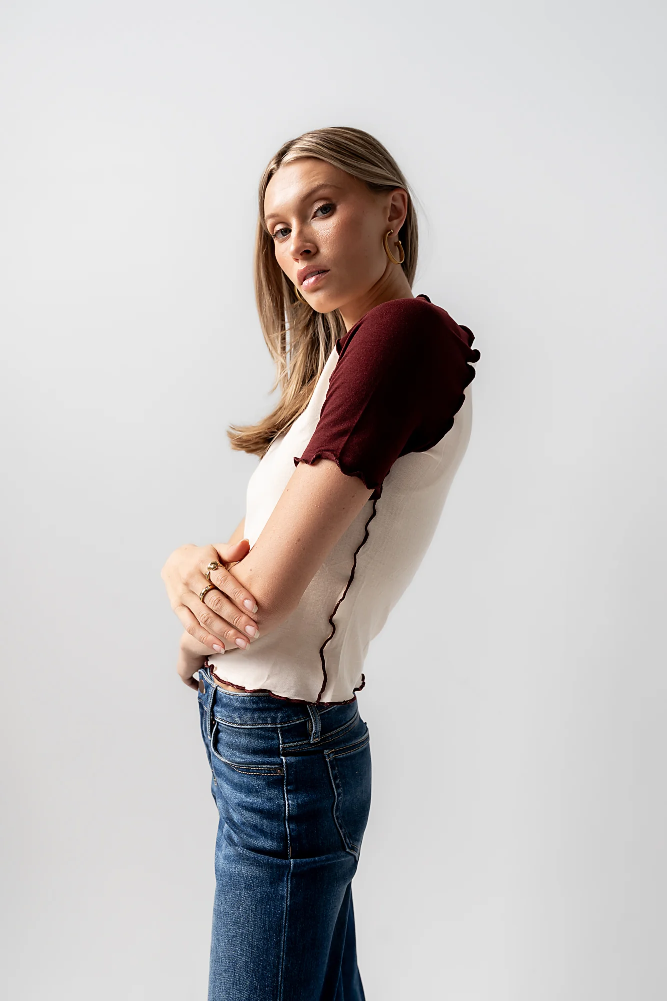 Serra Contrast Top in Burgundy - FINAL SALE - Image 6