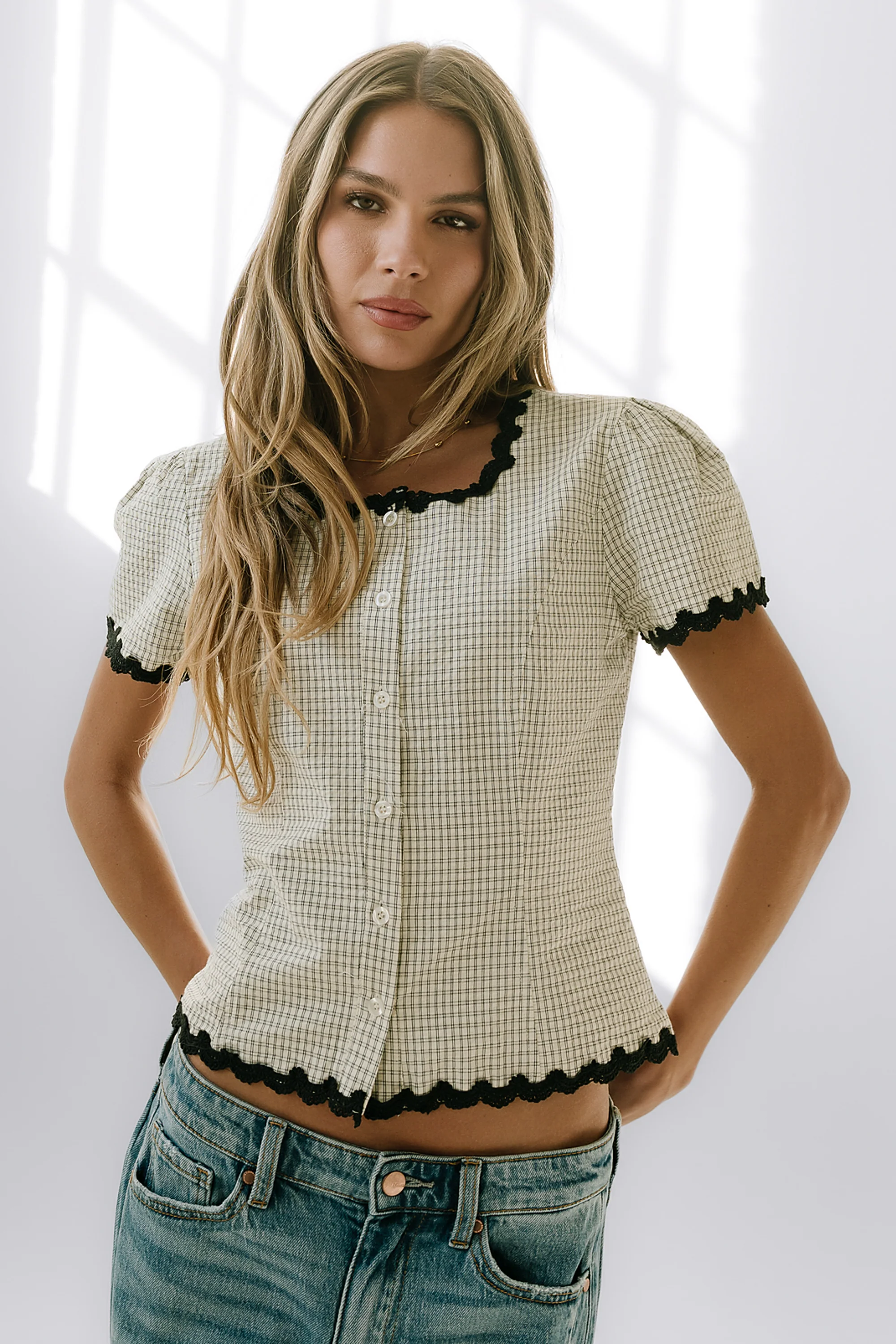 Serra Lace Trim Blouse in Ivory - Image 2