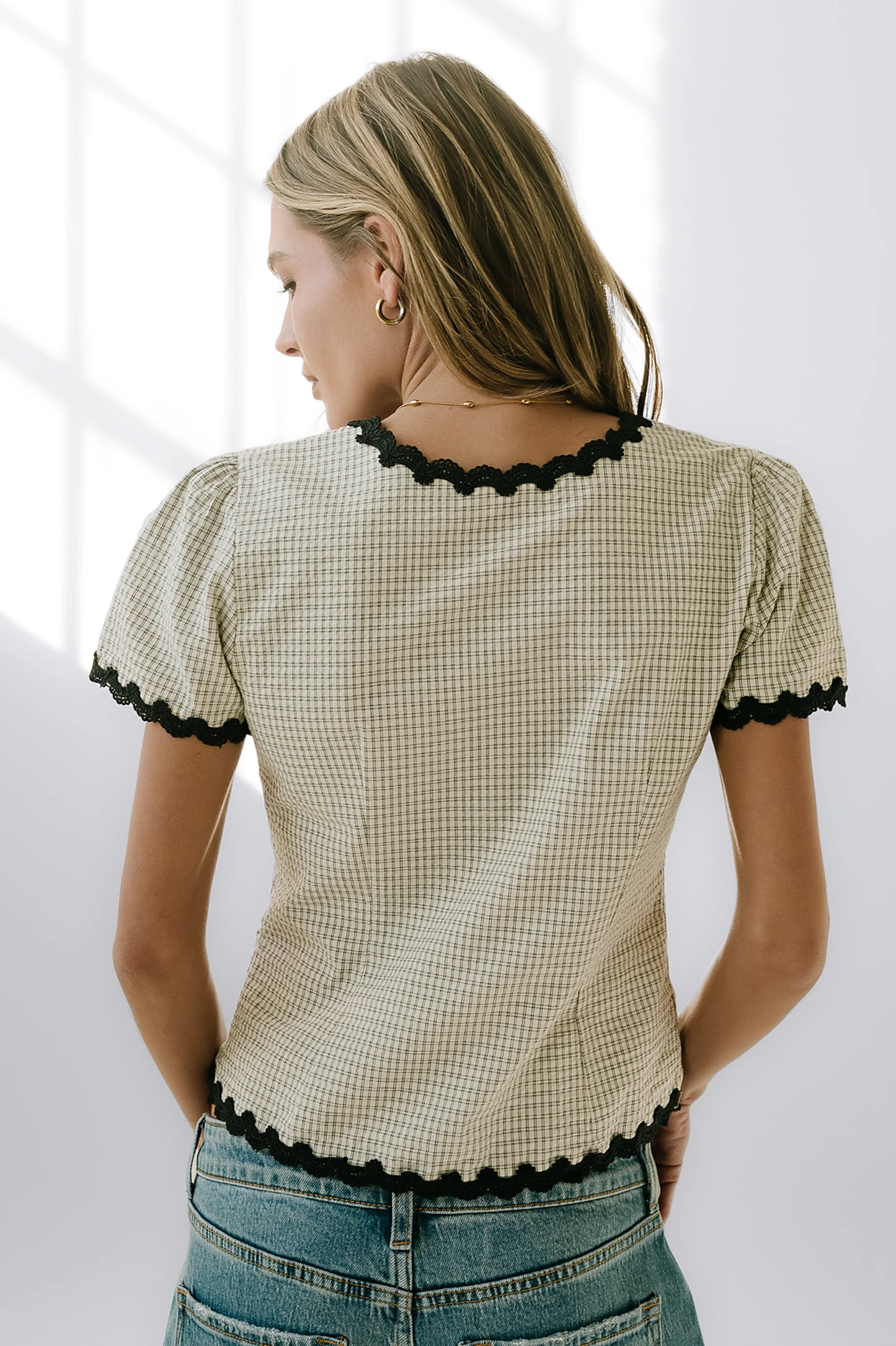 Serra Lace Trim Blouse in Ivory - Image 3