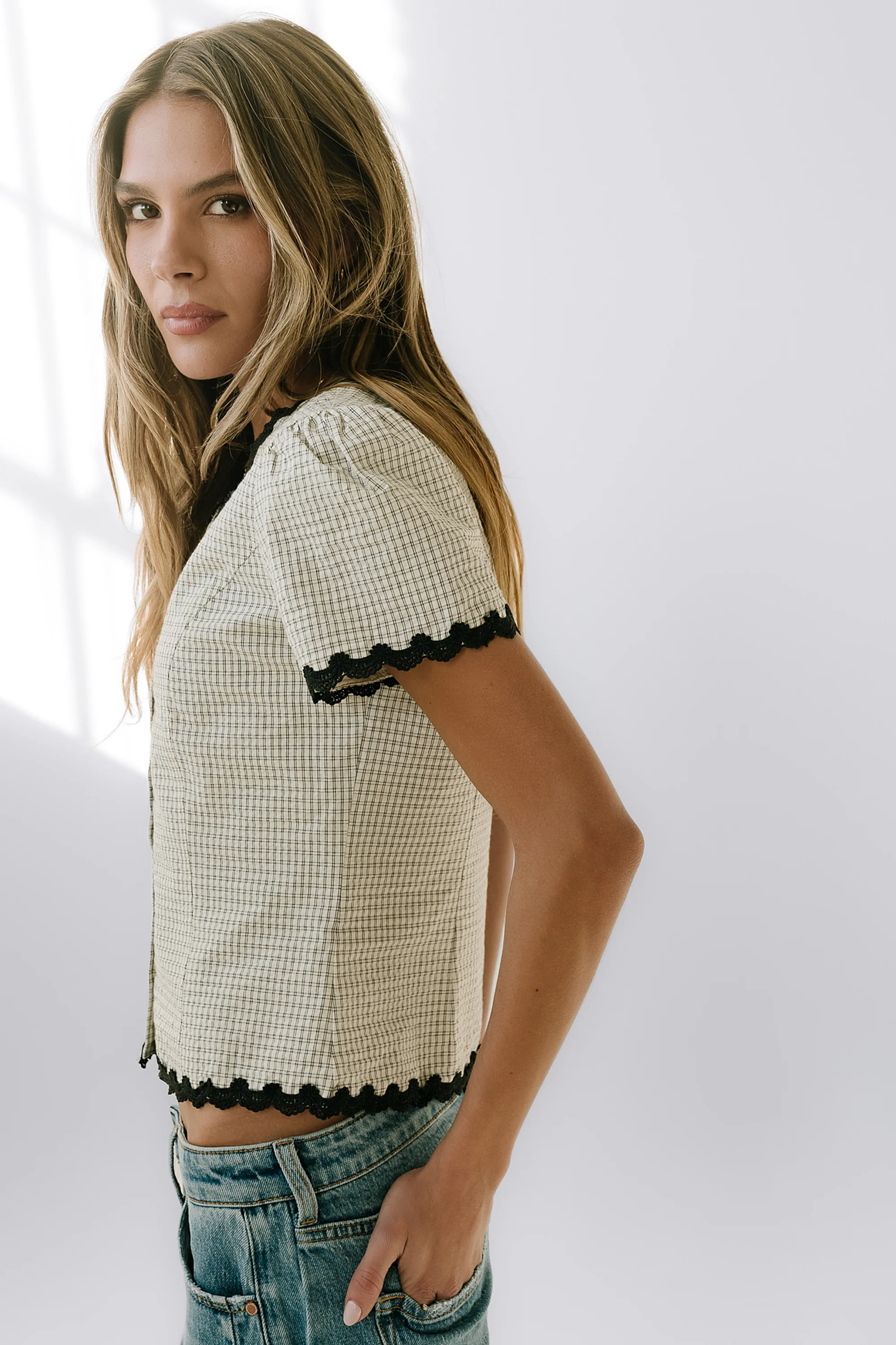 Serra Lace Trim Blouse in Ivory - Image 4