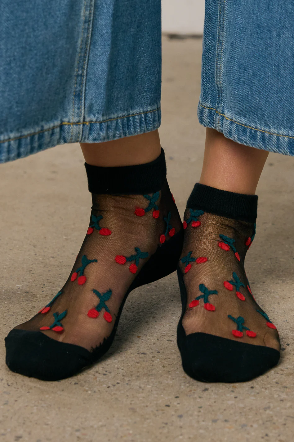 Sheer Cherry Socks in Black - Image 2