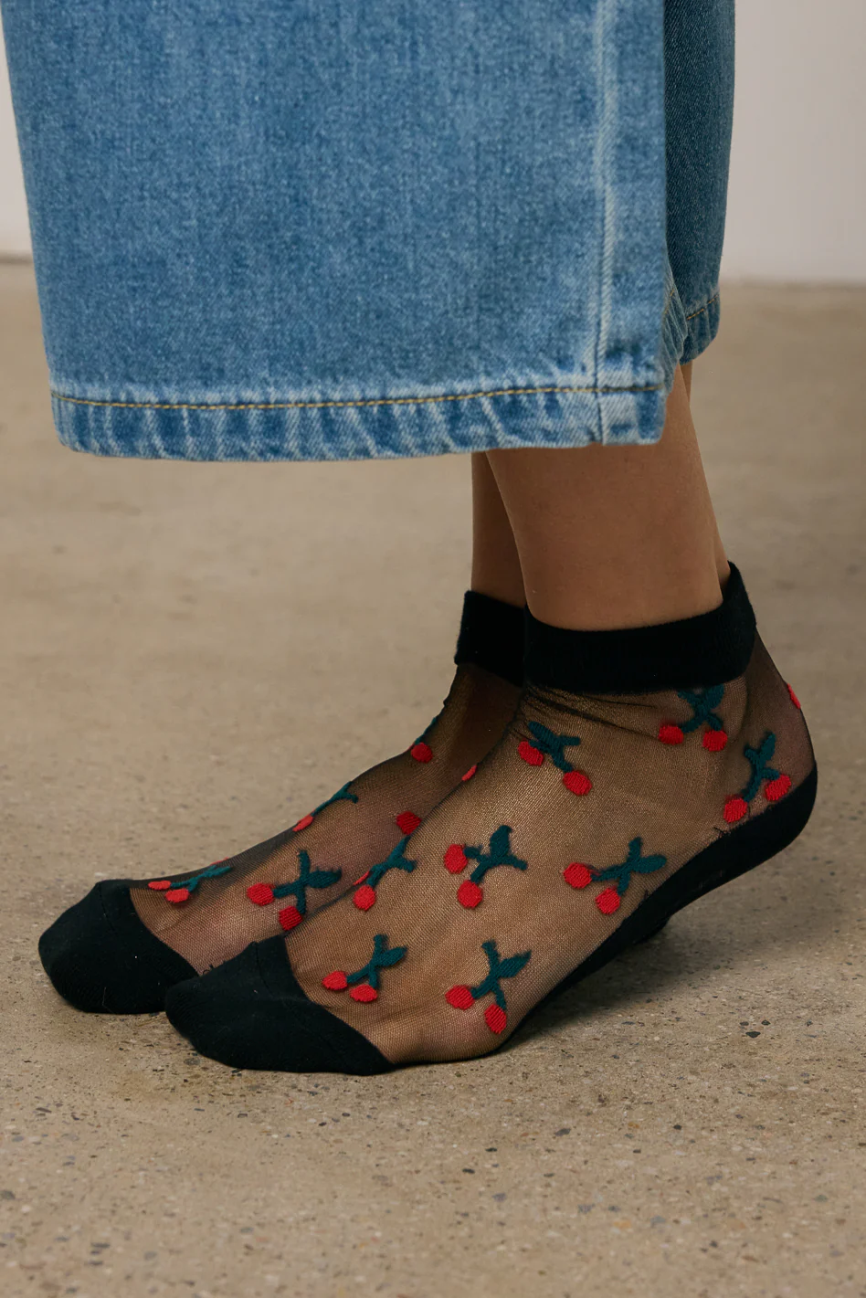 Sheer Cherry Socks in Black - Image 3