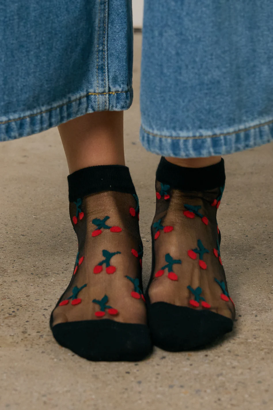 Sheer Cherry Socks in Black - Image 4