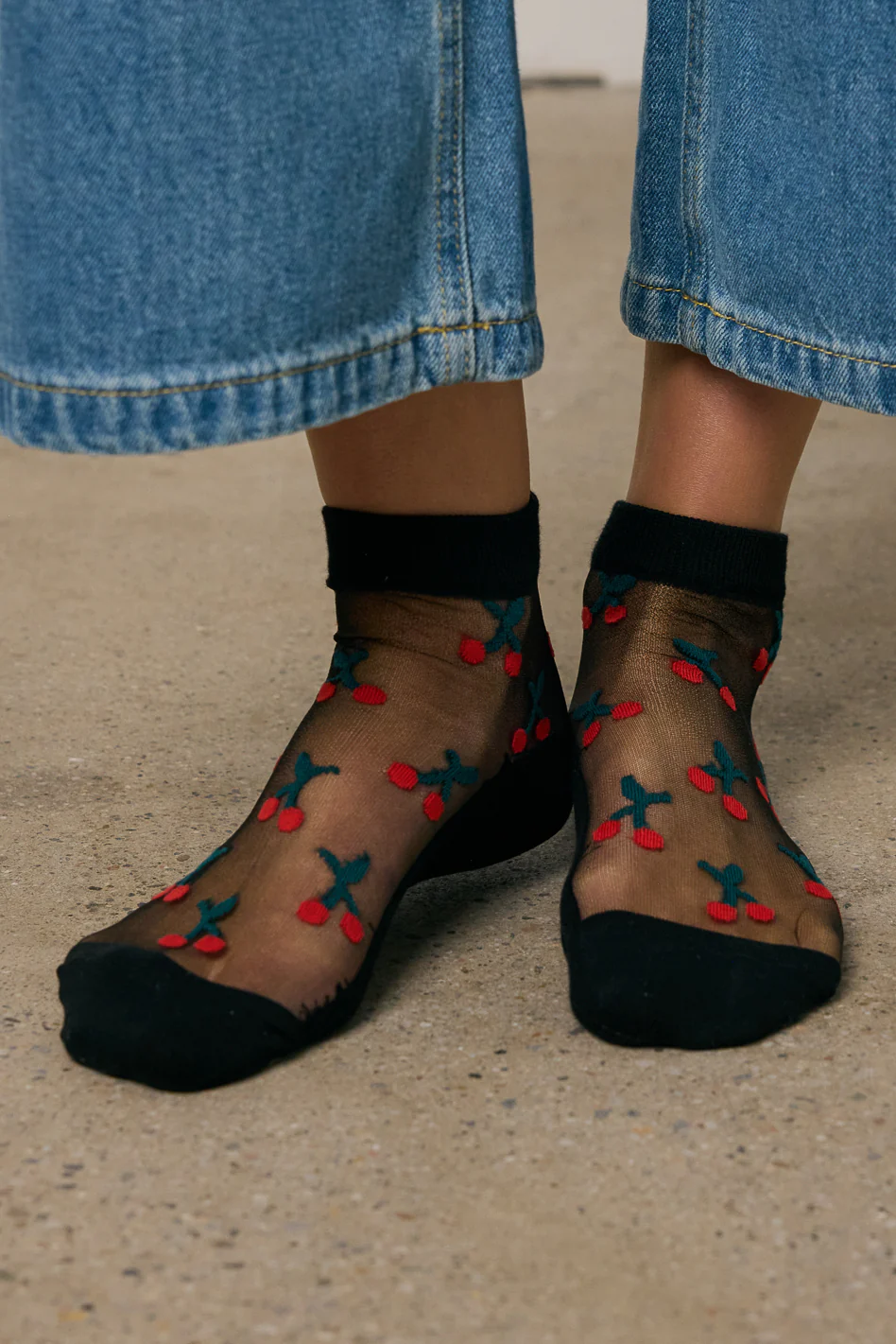 Sheer Cherry Socks in Black - Image 5