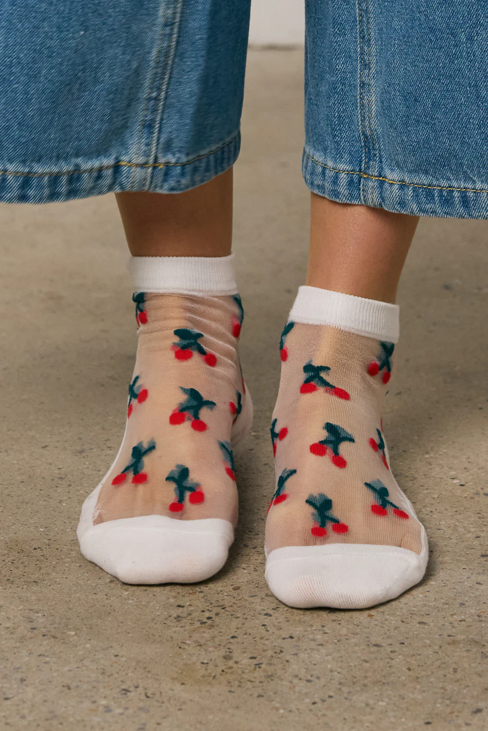 Sheer Cherry Socks in White - Image 2