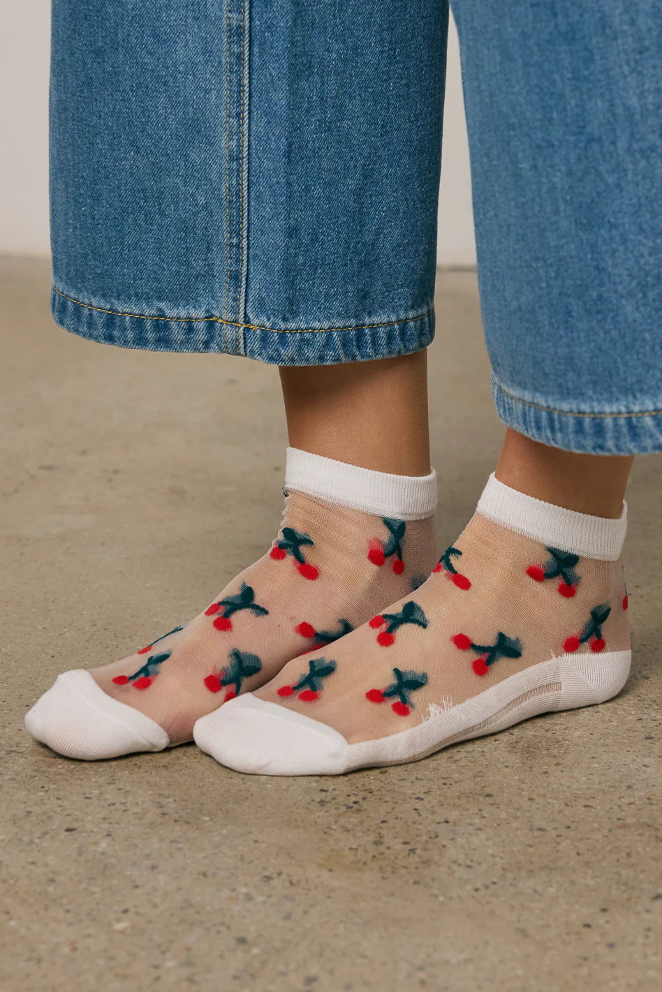 Sheer Cherry Socks in White - Image 3