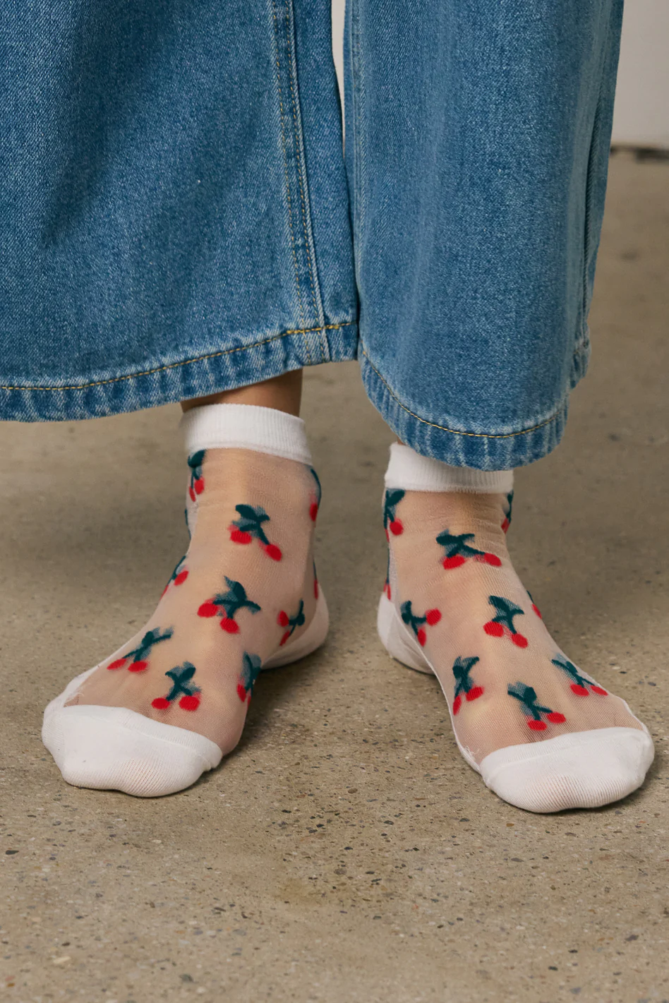 Sheer Cherry Socks in White - Image 4