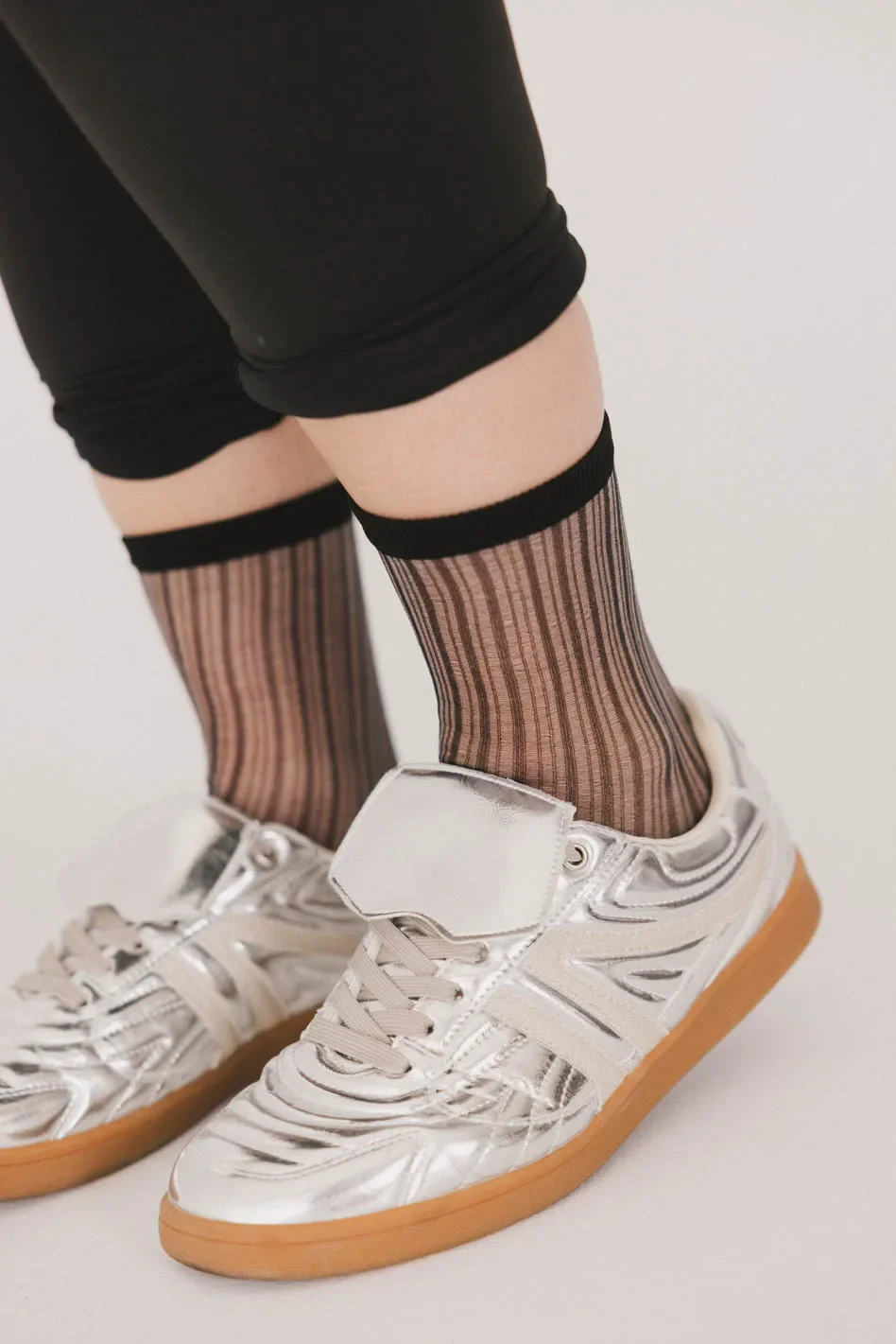 Sheer Striped Socks in Black - Image 2