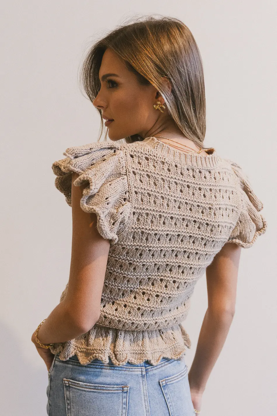 Shelly Ruffle Sweater in Natural - FINAL SALE - Image 2