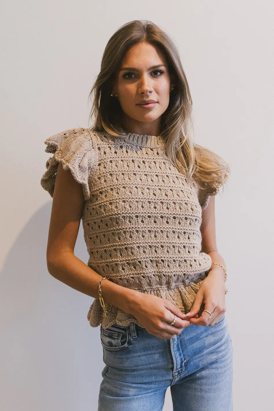 Shelly Ruffle Sweater in Natural - FINAL SALE - Image 4