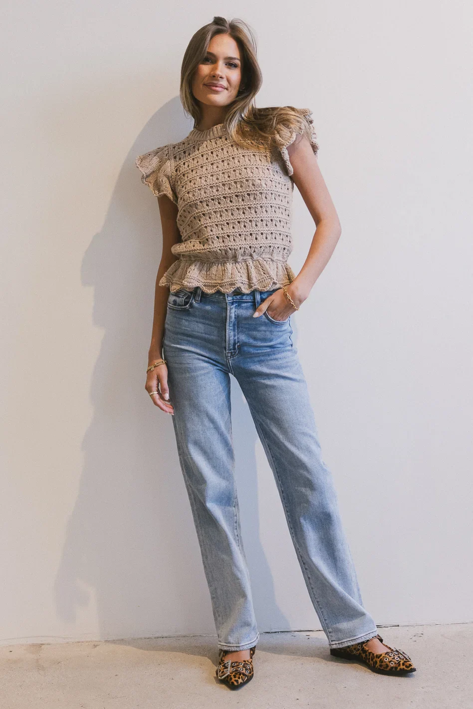 Shelly Ruffle Sweater in Natural - FINAL SALE - Image 5