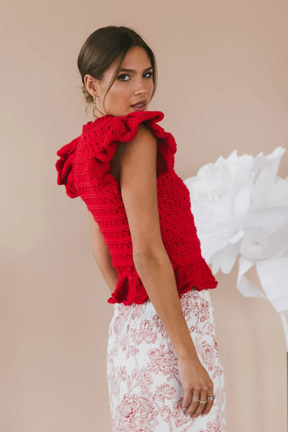 Shelly Ruffled Sweater in Red - FINAL SALE - Image 2