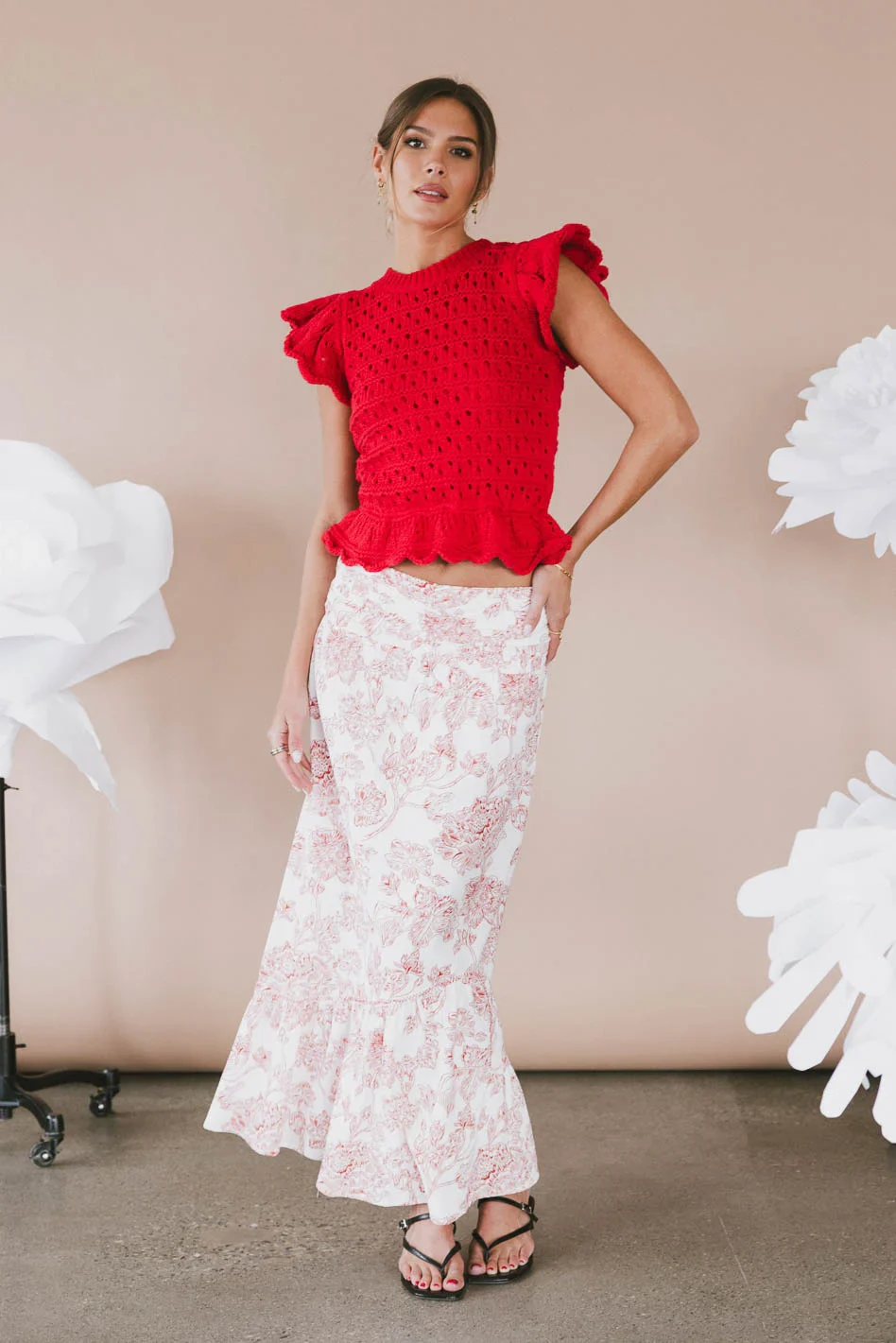Shelly Ruffled Sweater in Red - FINAL SALE - Image 4