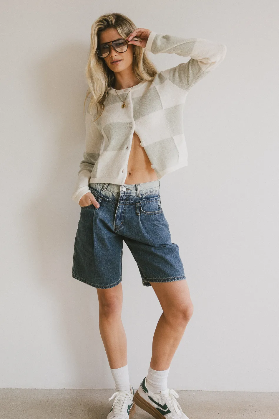 Sia Checkered Cardigan in Sage - Image 3