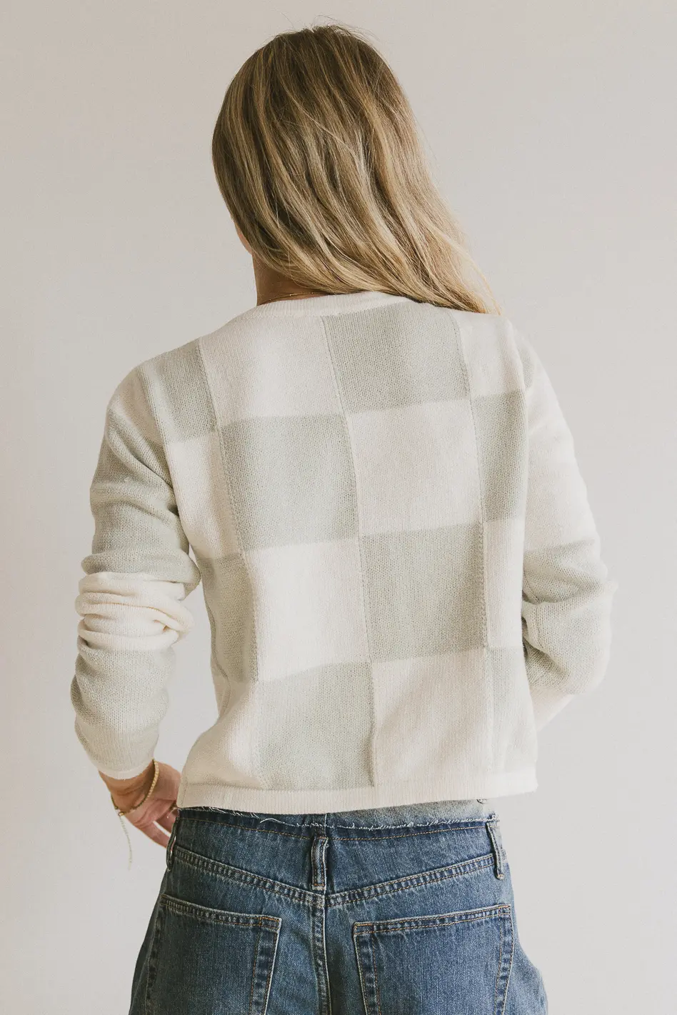 Sia Checkered Cardigan in Sage - Image 4