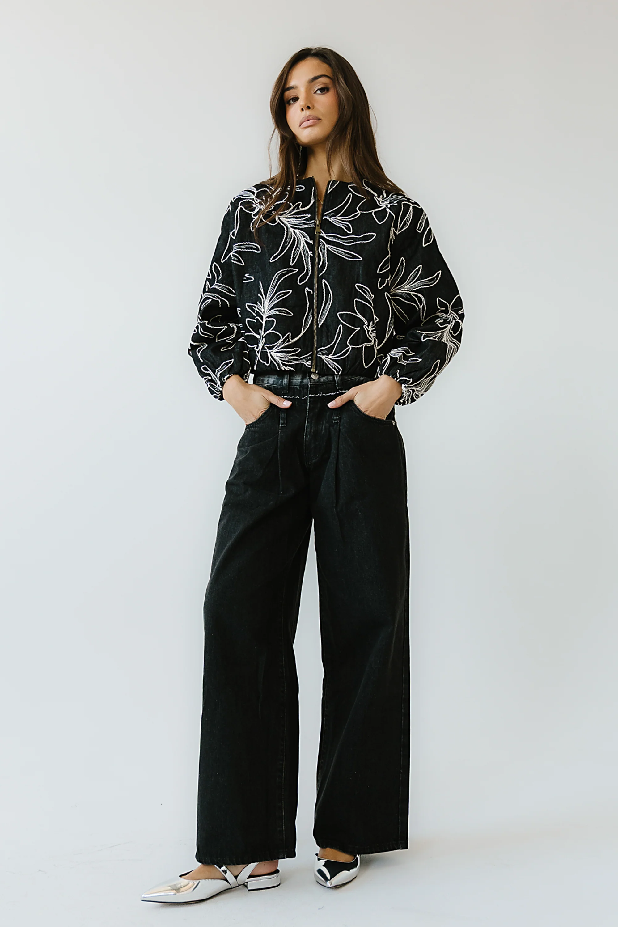 Sidney Embroidered Jacket in Faded Black - Image 2