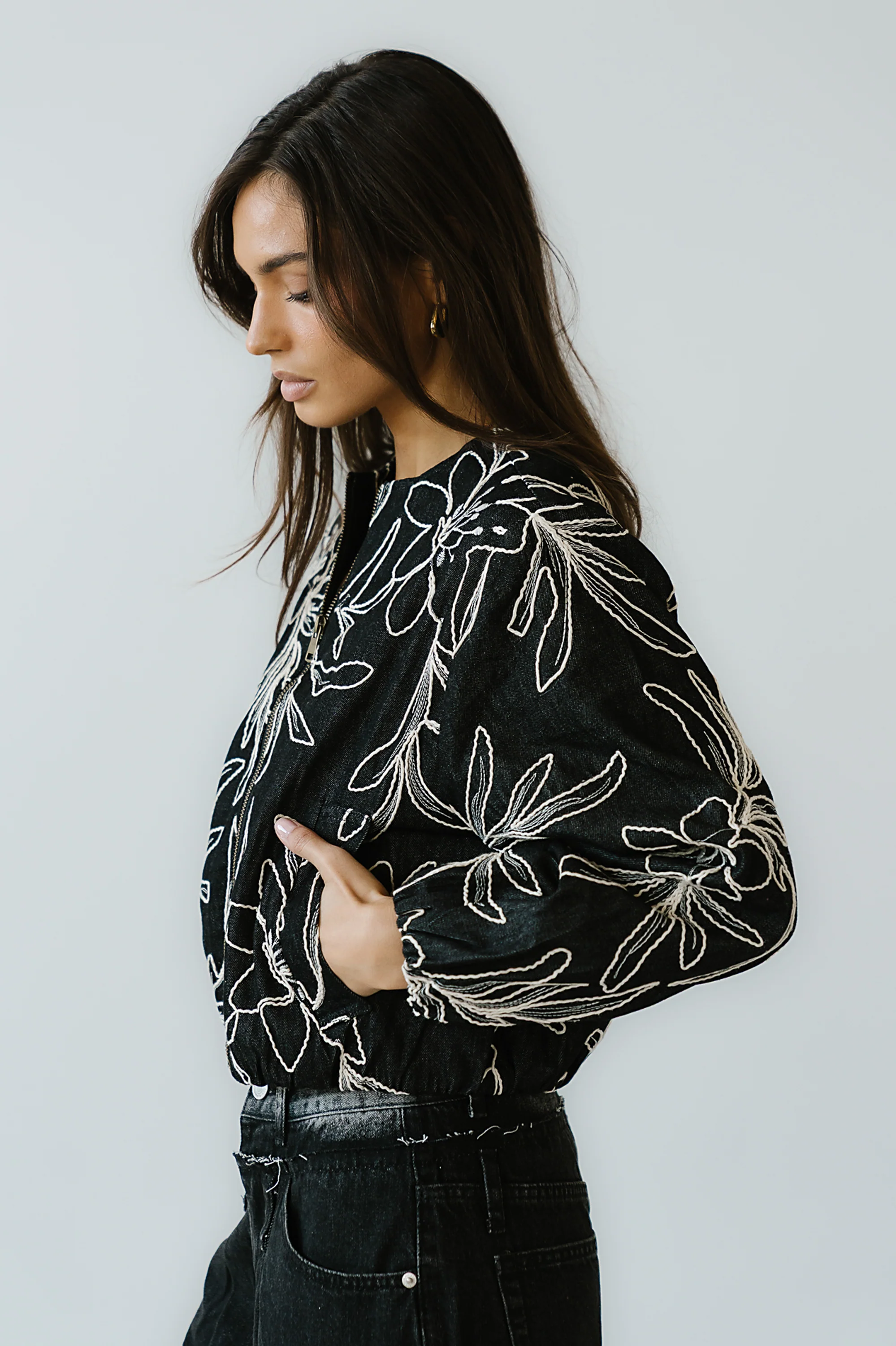 Sidney Embroidered Jacket in Faded Black - Image 3
