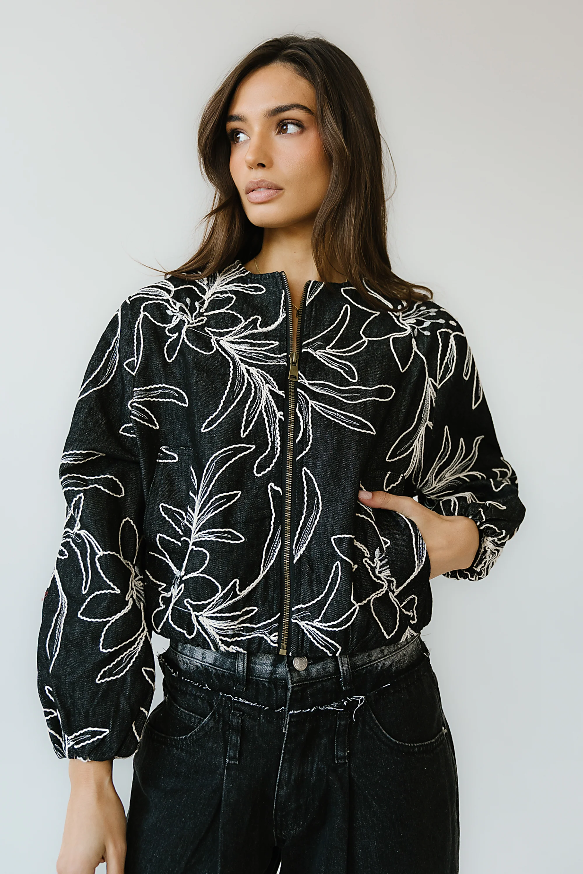Sidney Embroidered Jacket in Faded Black - Image 6