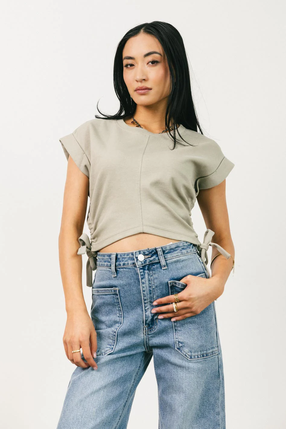 Sidney Ruched Top in Olive - FINAL SALE - Image 3