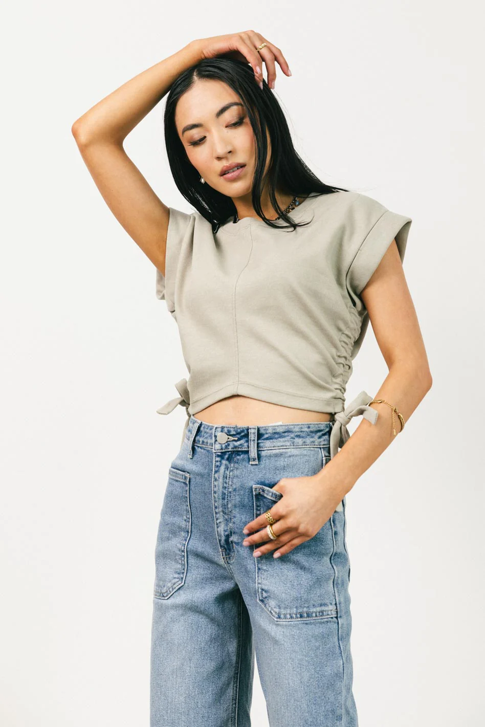 Sidney Ruched Top in Olive - FINAL SALE - Image 5