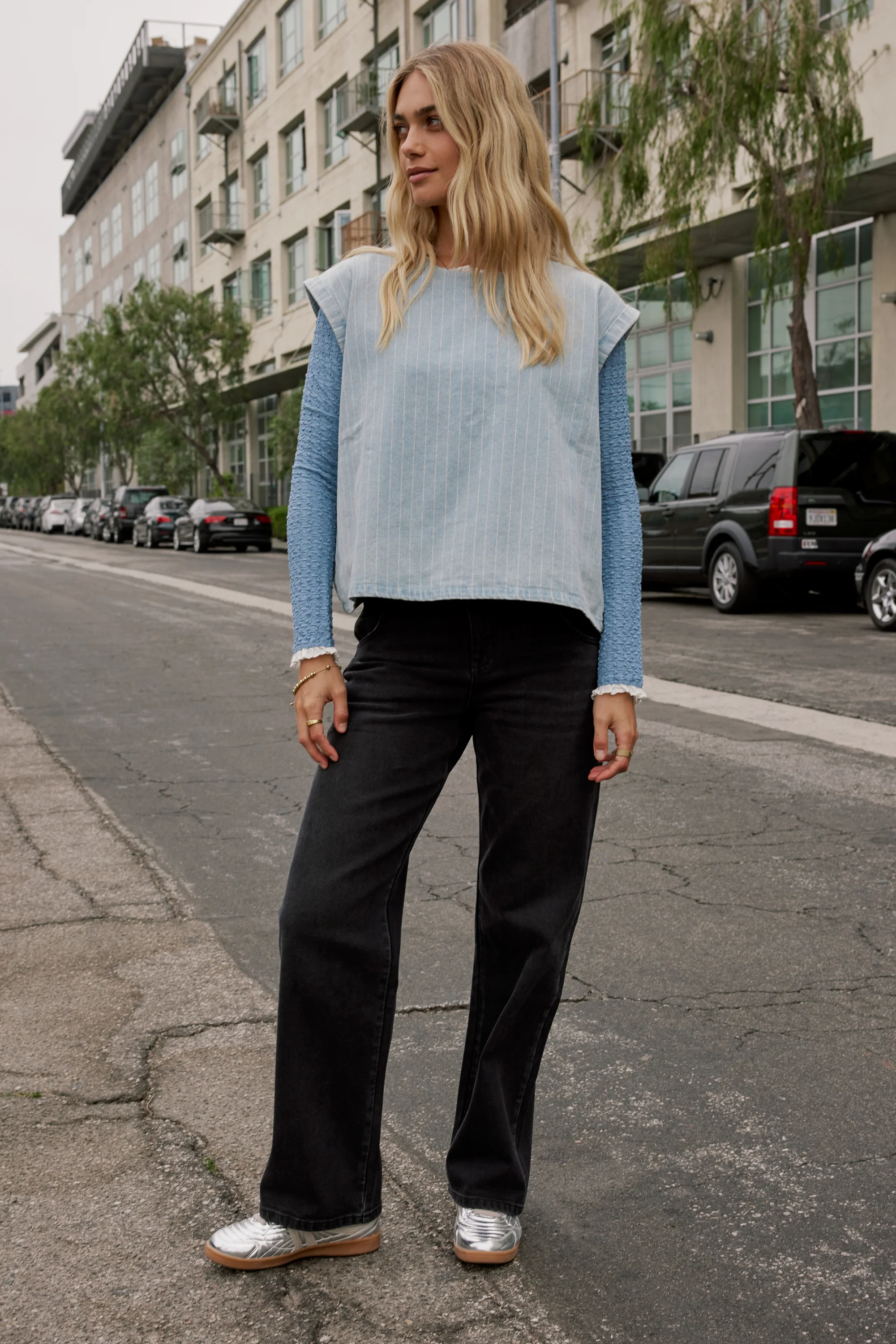 Sierra Lace Trim Blouse in Light Blue - FINAL SALE - Image 3