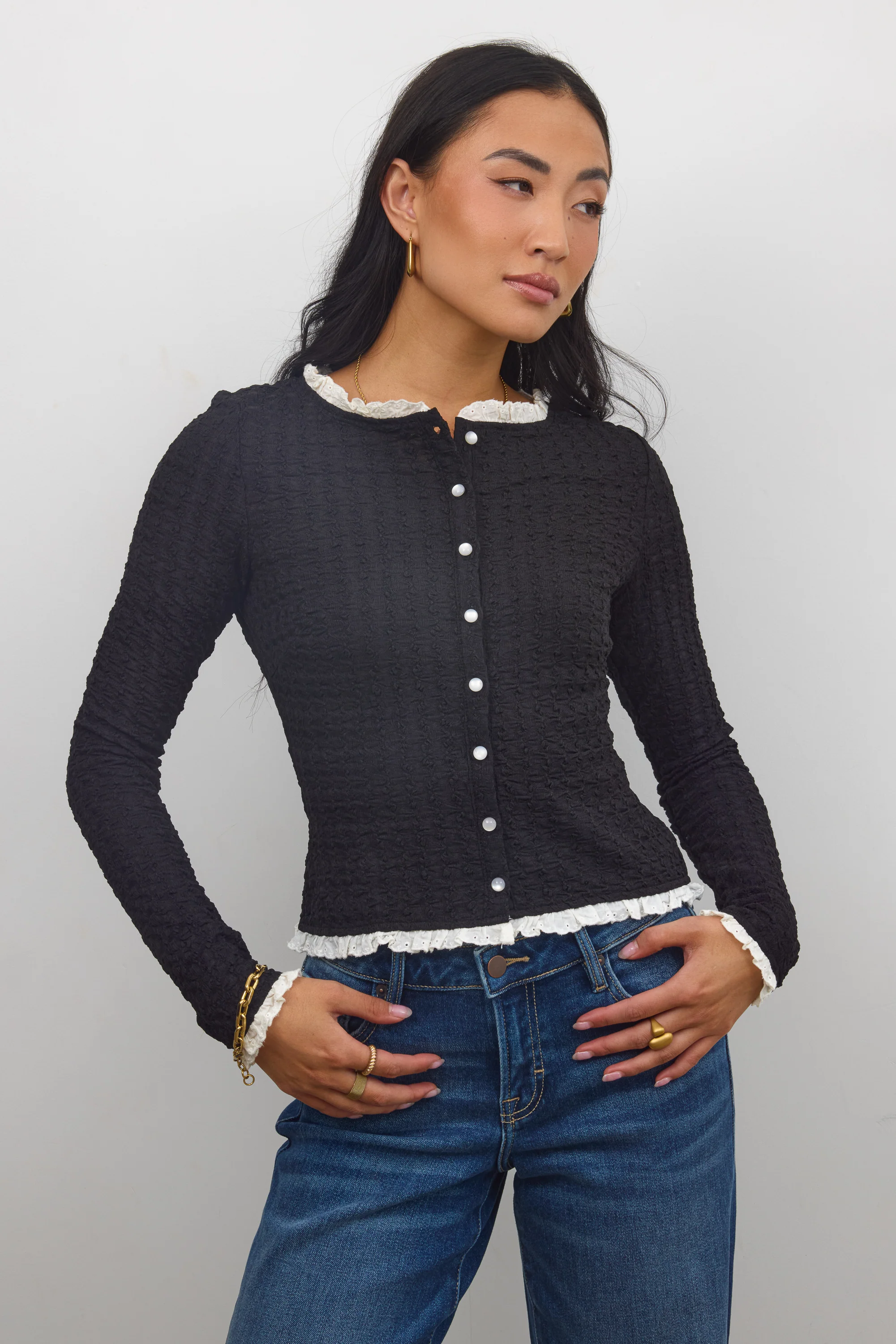 Sierra Lace Trim Blouse in Black - FINAL SALE - Image 2