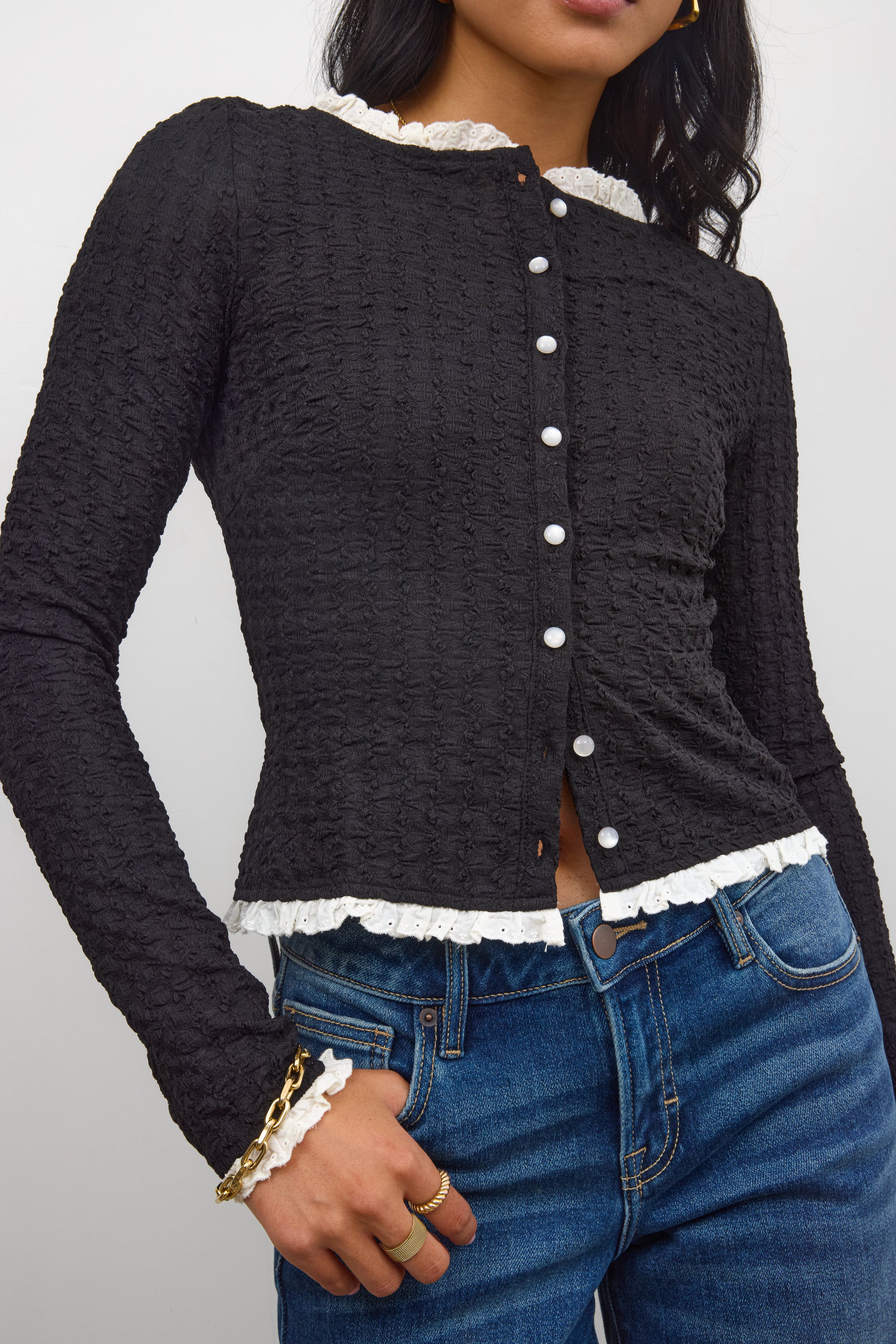 Sierra Lace Trim Blouse in Black - FINAL SALE - Image 3