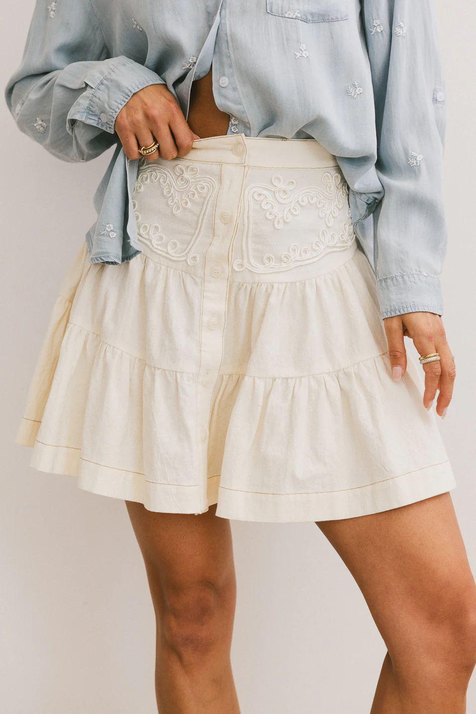 Skyler Tiered Mini Skirt in Cream - FINAL SALE - Image 3