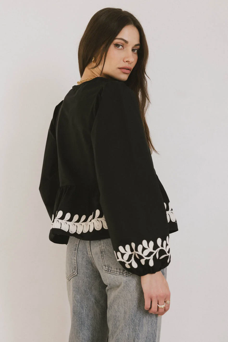 Stariana Embroidered Tie Blouse in Black - FINAL SALE - Image 4