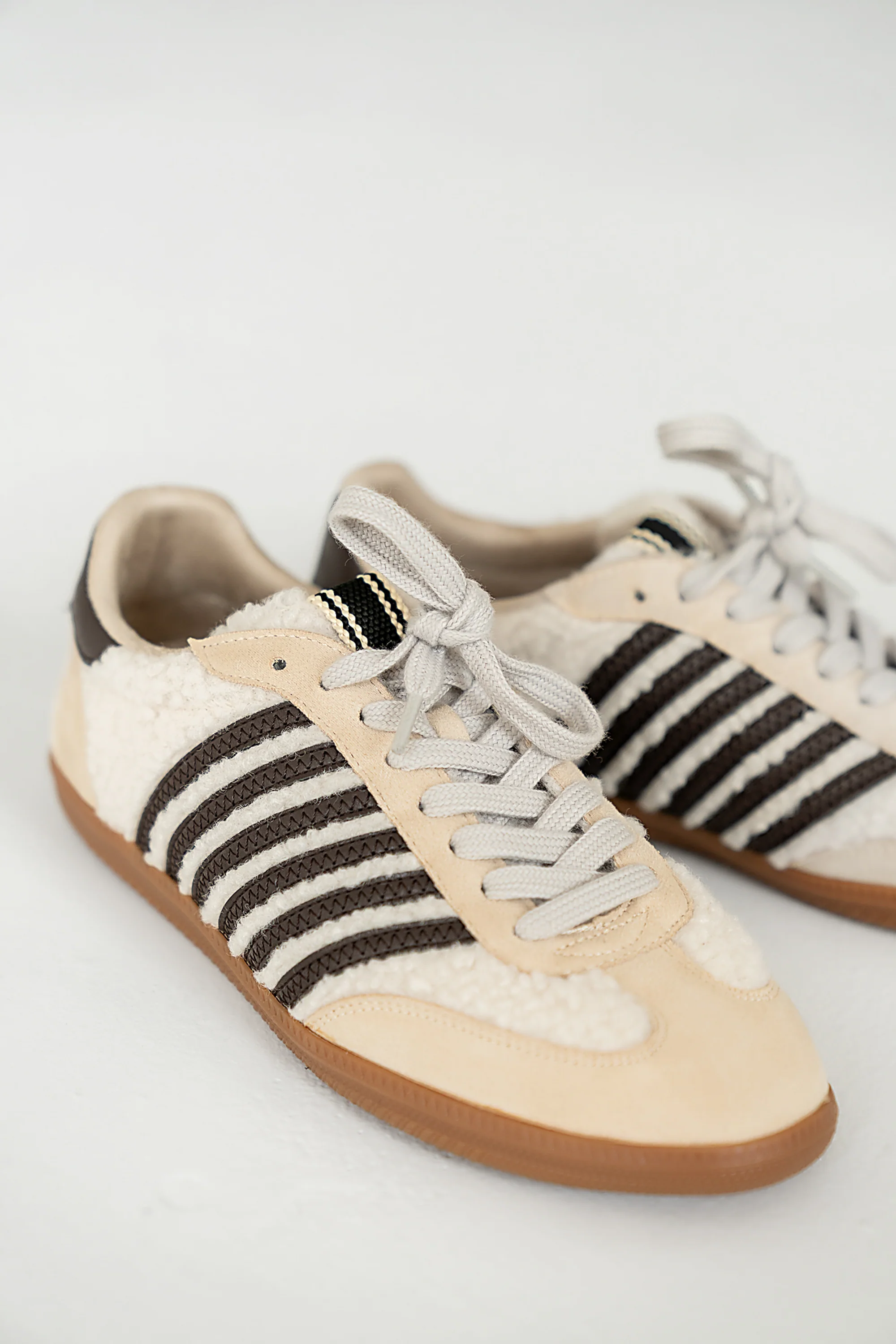 Stevie Striped Sneaker in Beige Shearling - Image 3