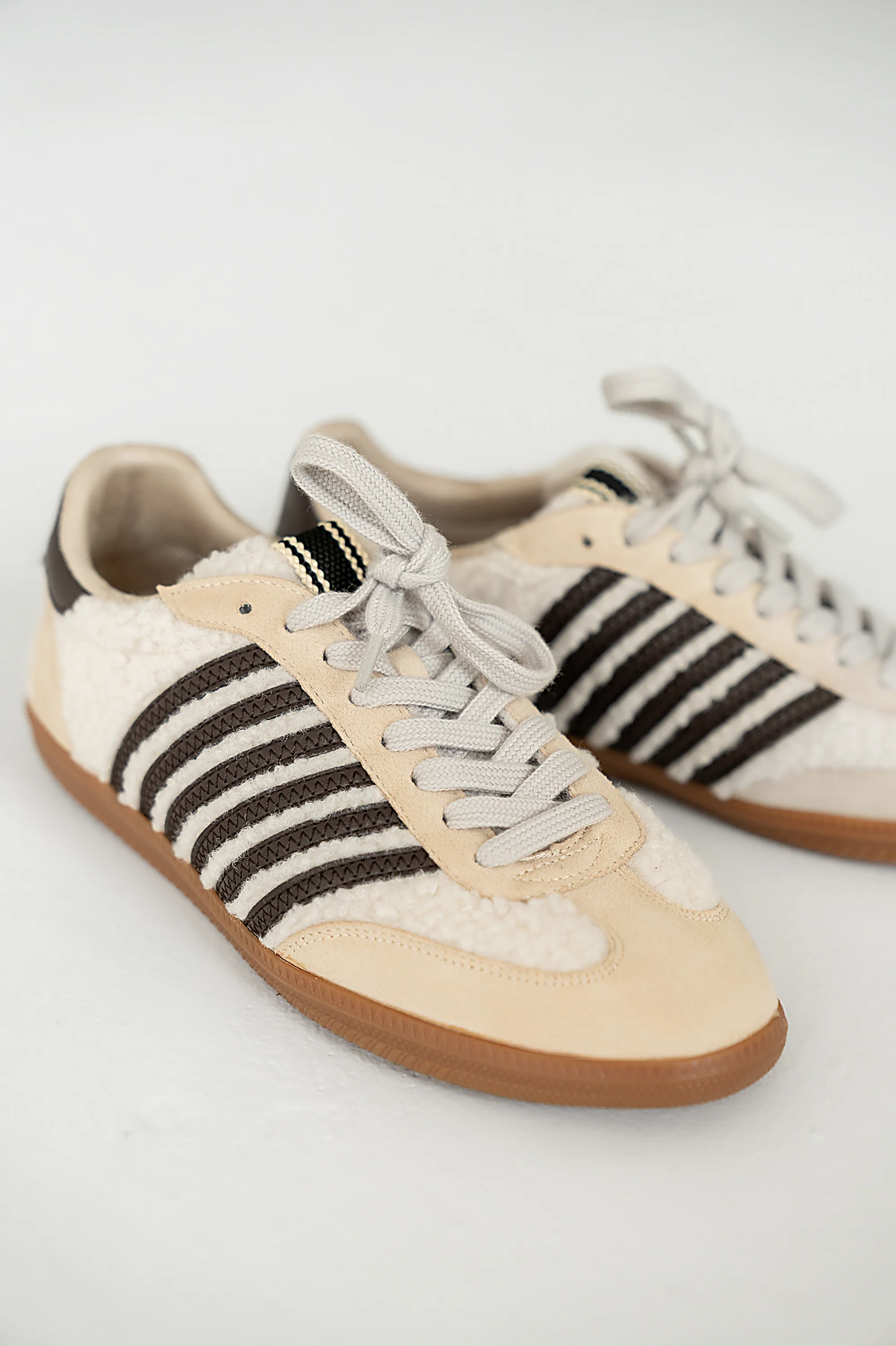 Stevie Striped Sneaker in Beige Shearling - Image 5