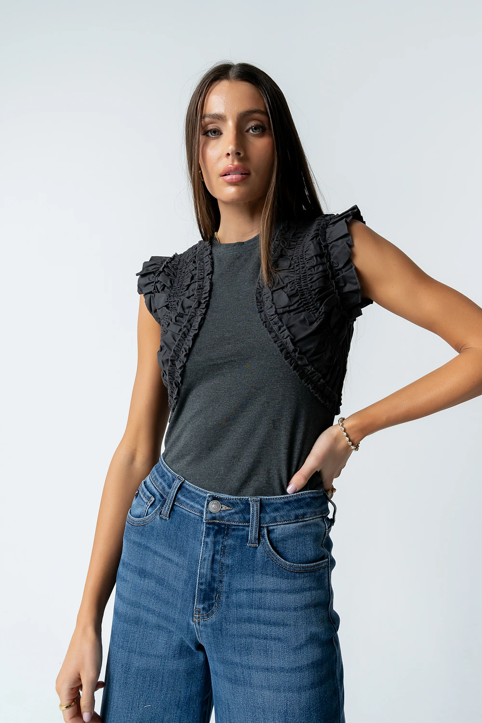 Storie Mixed Media Top in Charcoal - FINAL SALE - Image 3