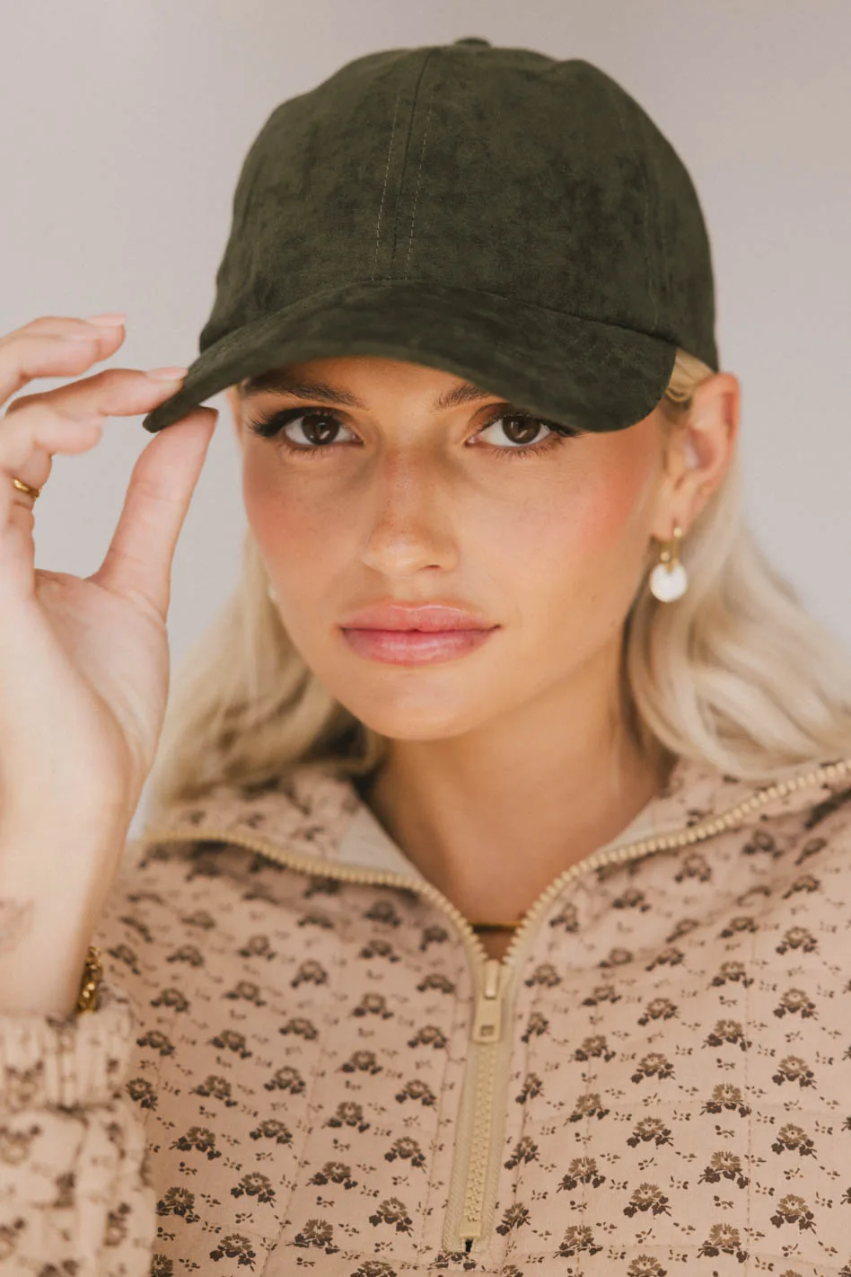 Suede Baseball Cap in Olive - FINAL SALE - Image 2