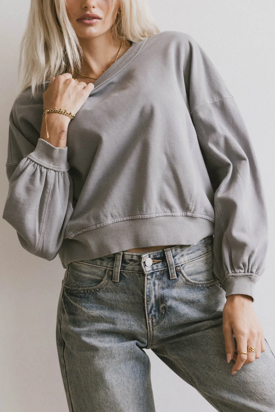 Sutton Exposed Seam Crewneck in Grey - FINAL SALE - Image 2
