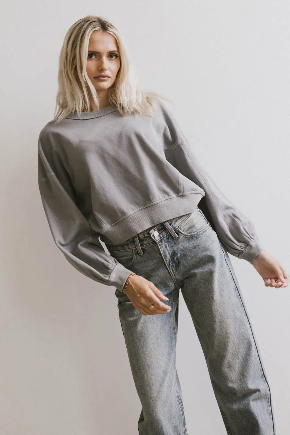 Sutton Exposed Seam Crewneck in Grey - FINAL SALE - Image 3