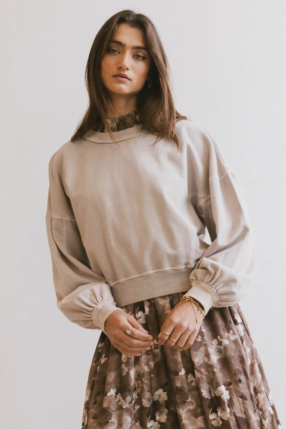 Sutton Exposed Seam Crewneck in Bone - FINAL SALE - Image 4
