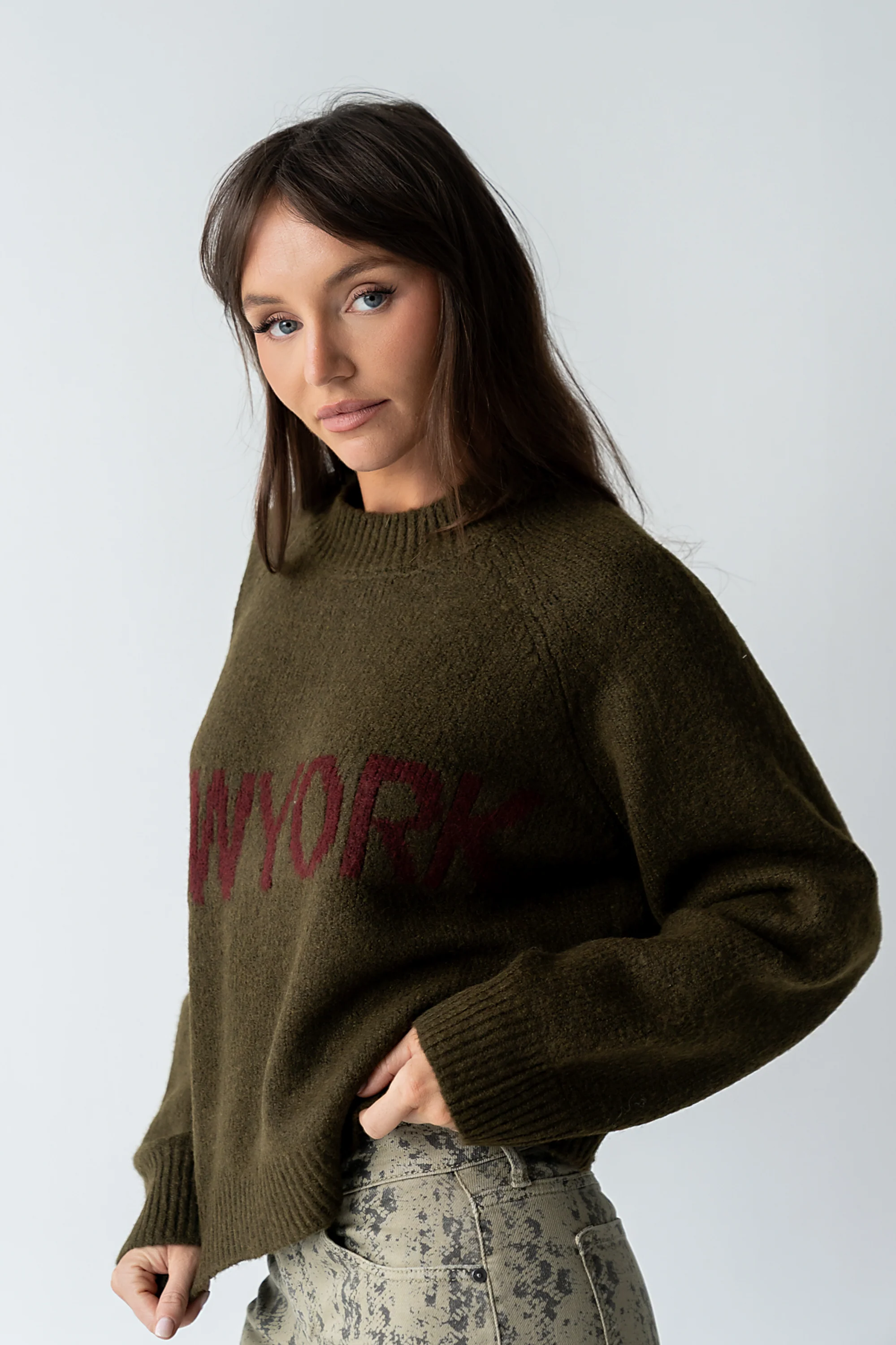 Suzie Graphic Sweater in Olive - FINAL SALE - Image 2