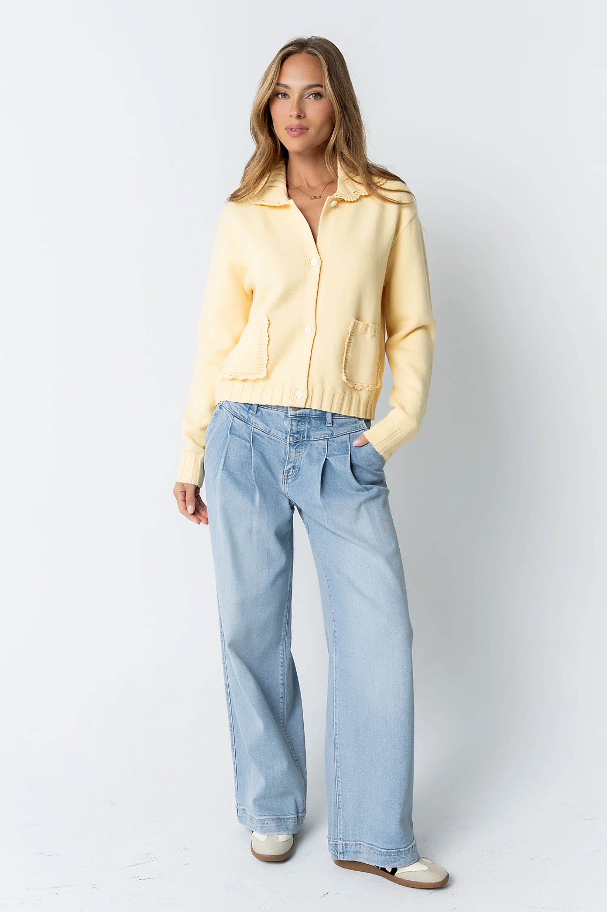 Tacie Knit Cardigan in Butter Yellow - Image 2