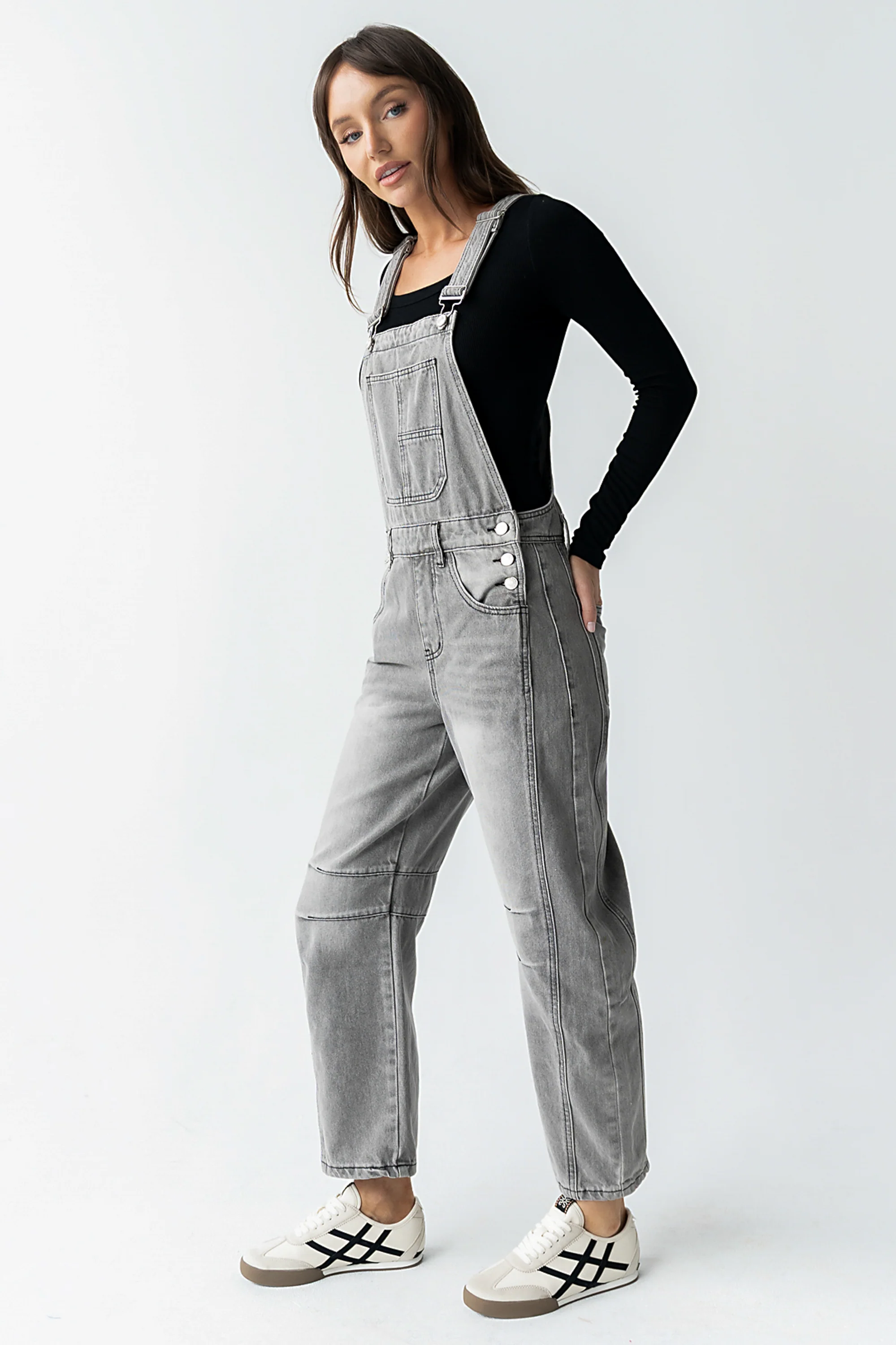 Tansy Denim Overalls in Grey - Image 5