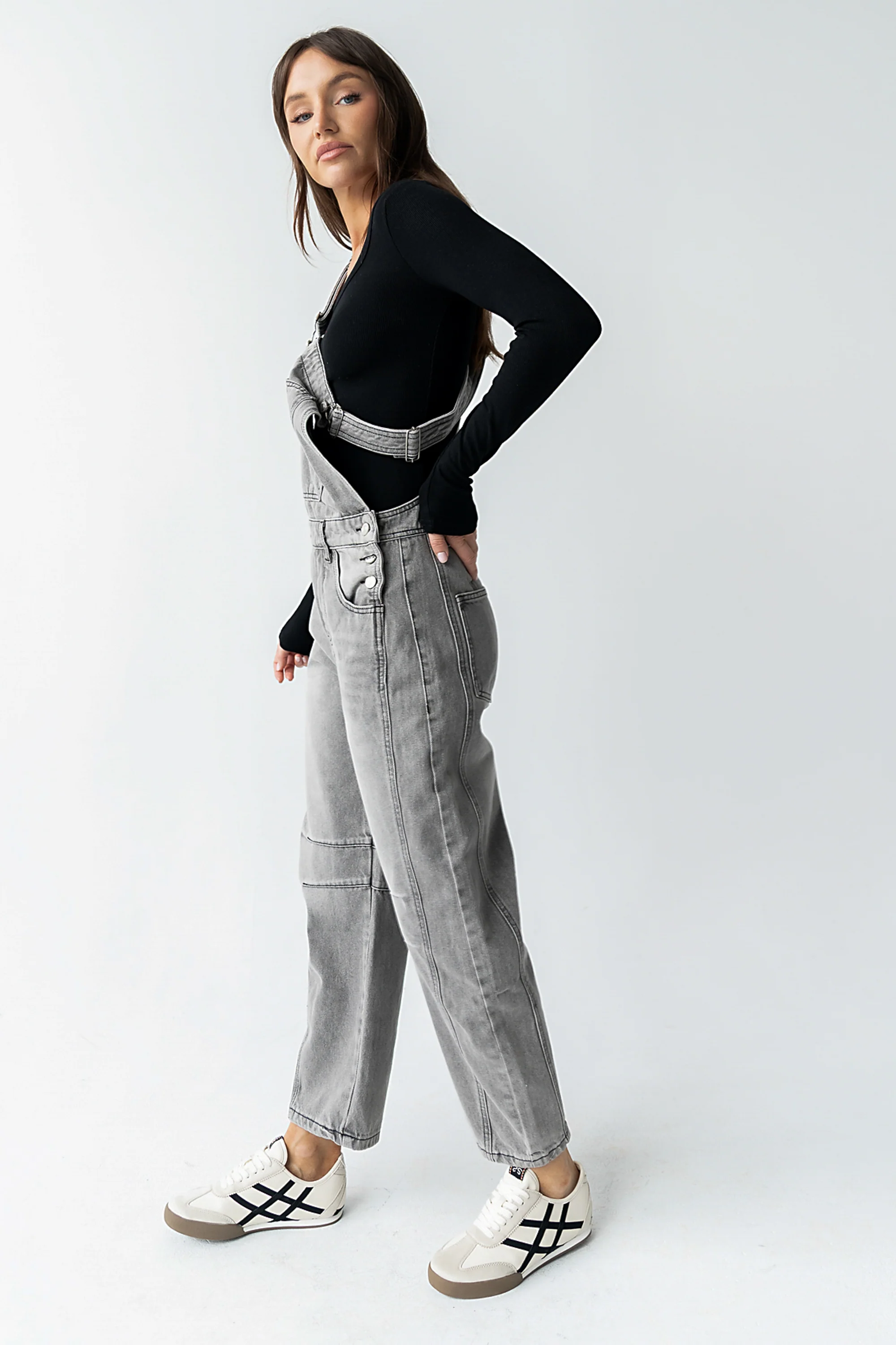Tansy Denim Overalls in Grey - Image 9