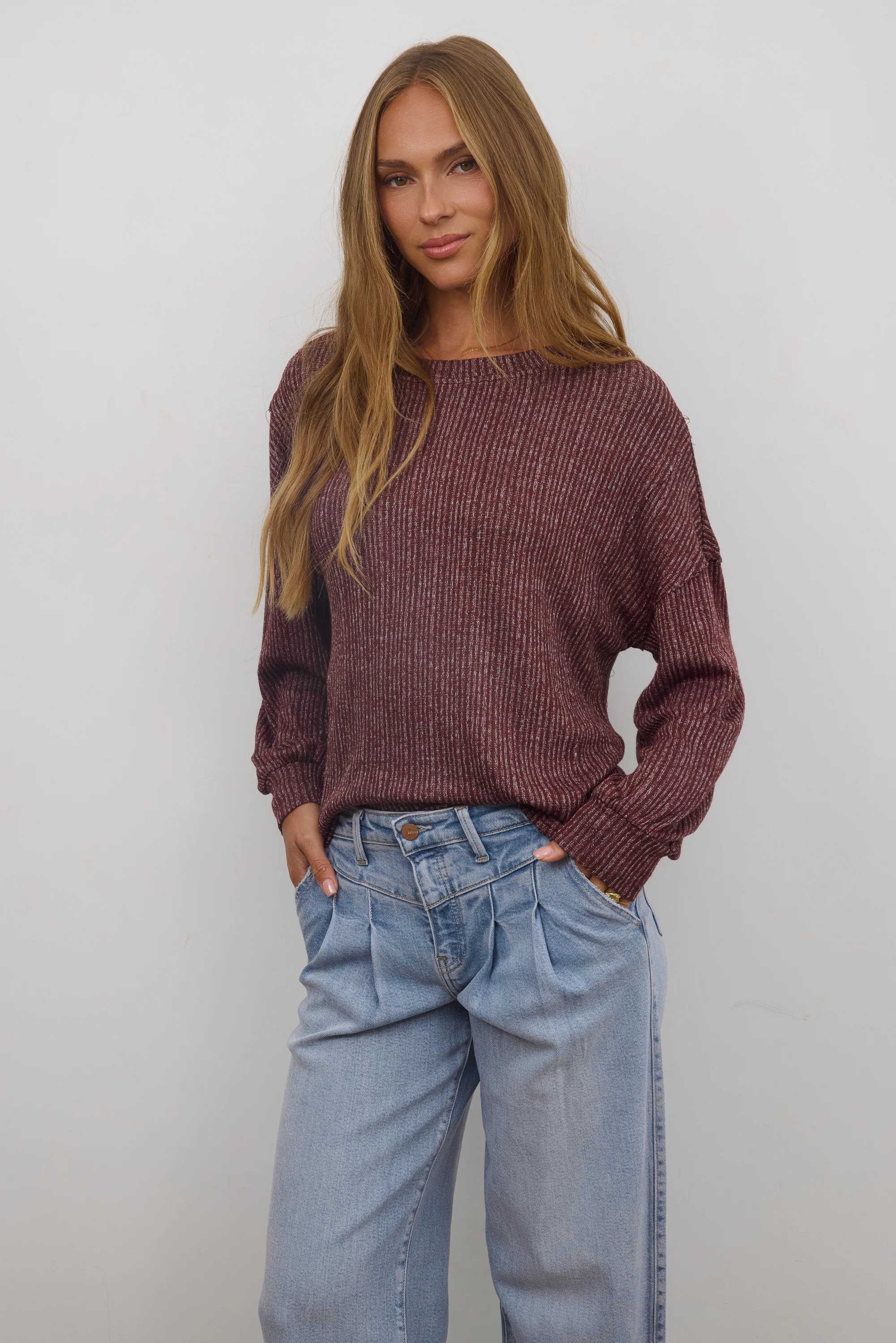 Tate Knit Sweater in Burgundy - Image 2