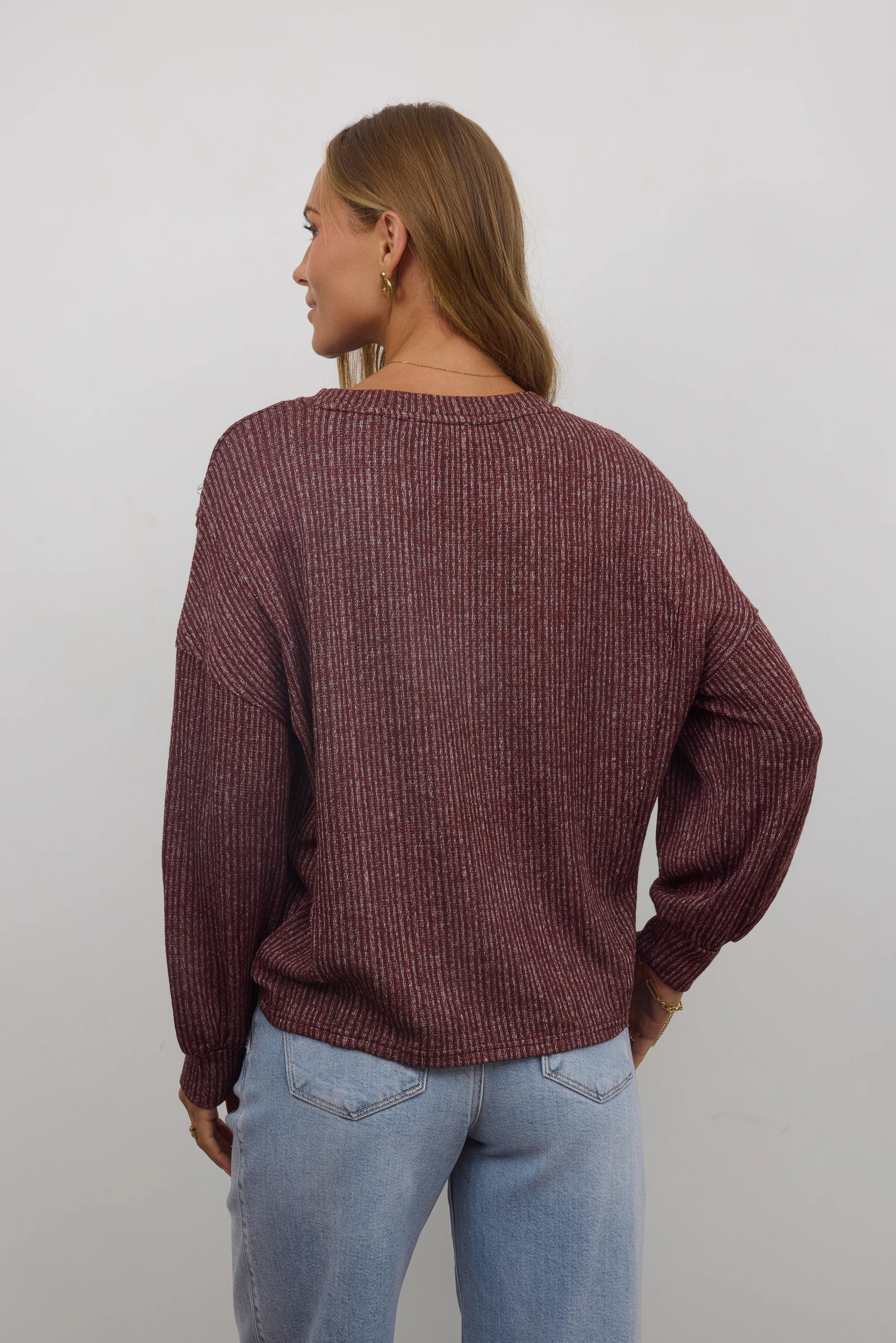 Tate Knit Sweater in Burgundy - Image 3