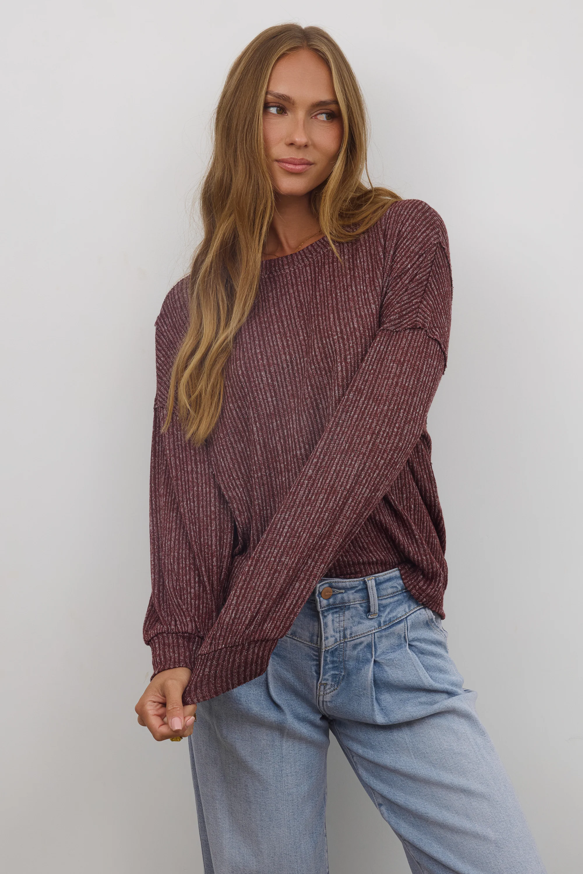 Tate Knit Sweater in Burgundy - Image 5